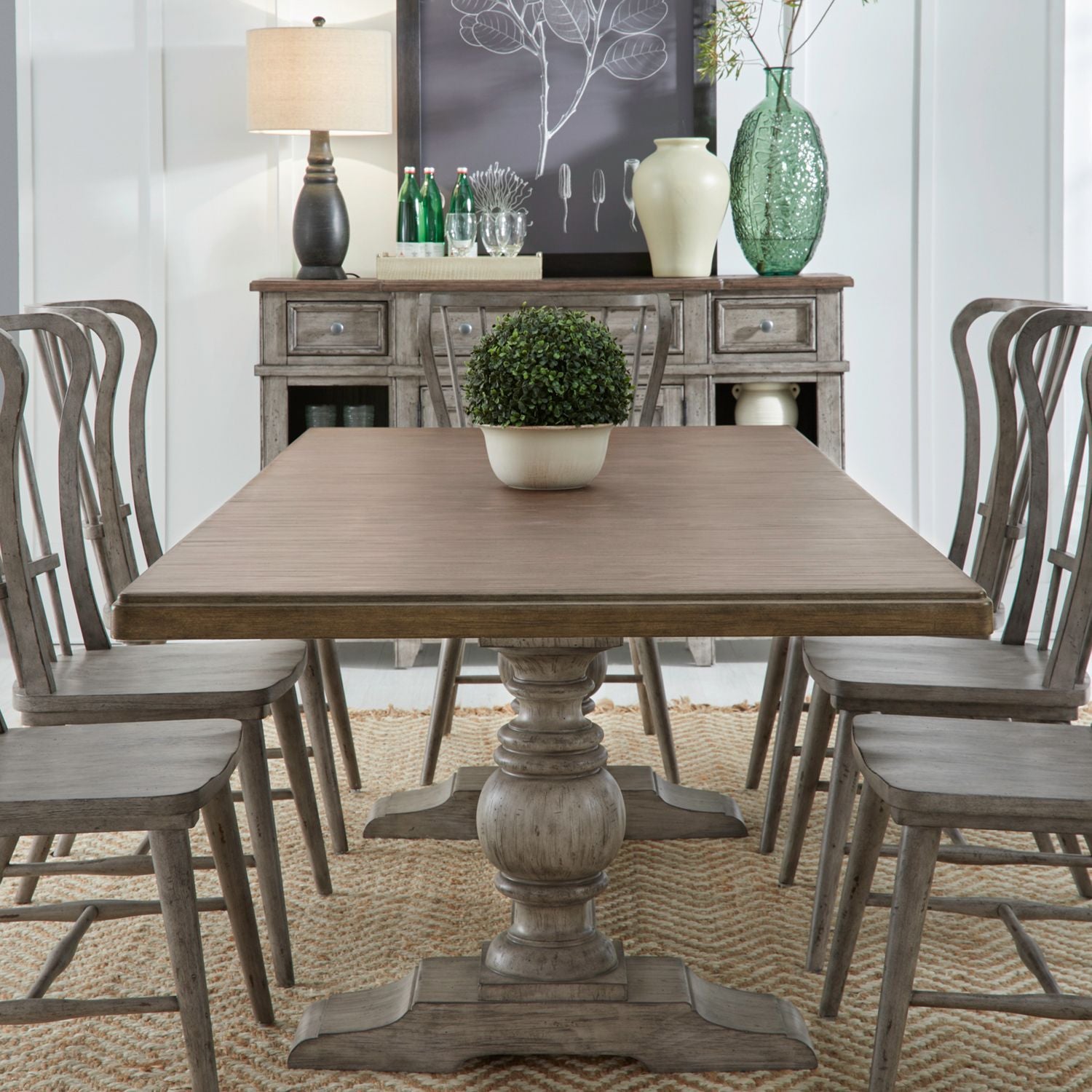 River Place Gray Dining Table Set with 8 Chairs - 237G T4402/P4402/C1000S - Perfect for Family Gatherings & Dinner Parties