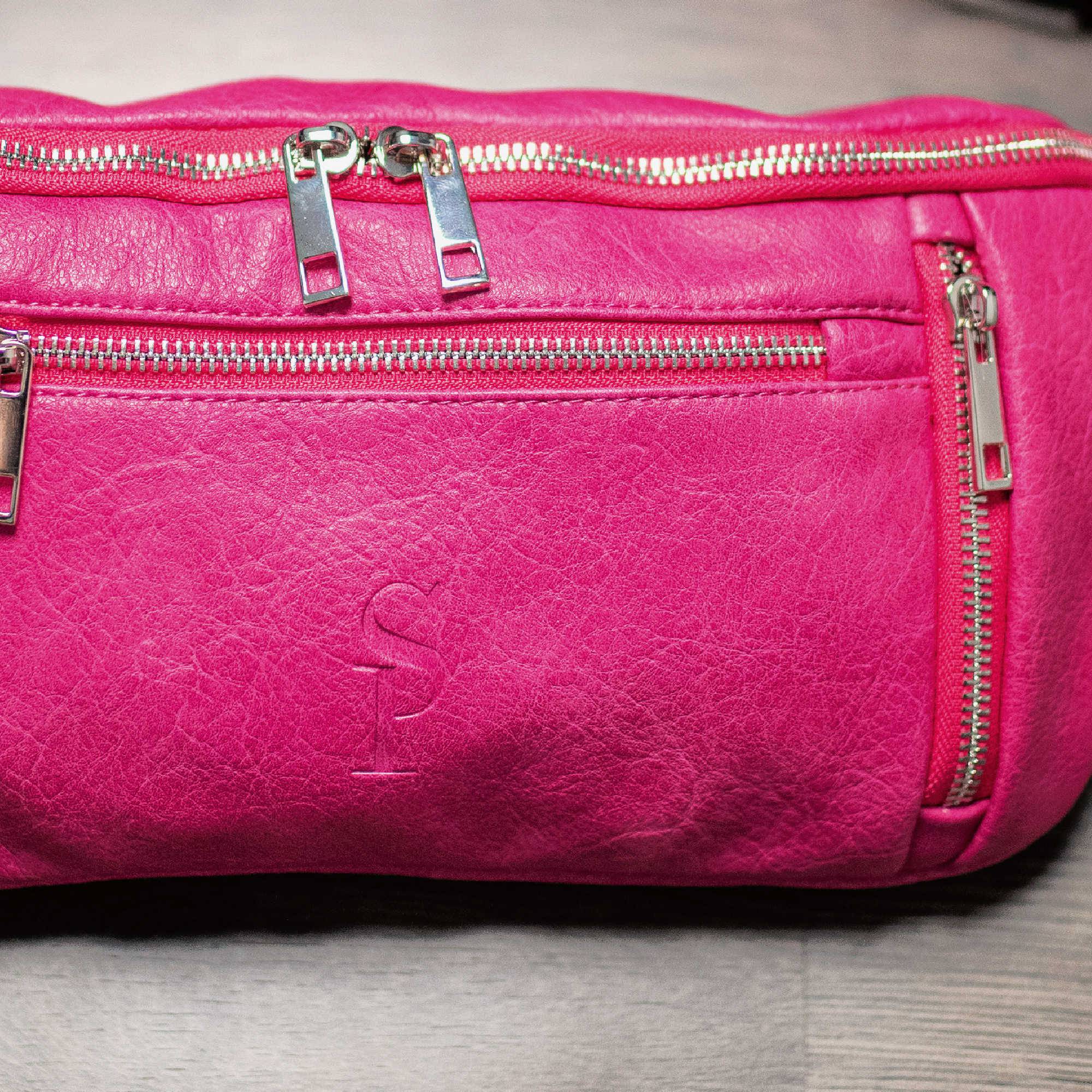 Stylish Pink Leather Crossbody Waist Bag for Women - Fashionable Hands-Free Purse for Travel, Shopping & Everyday Use