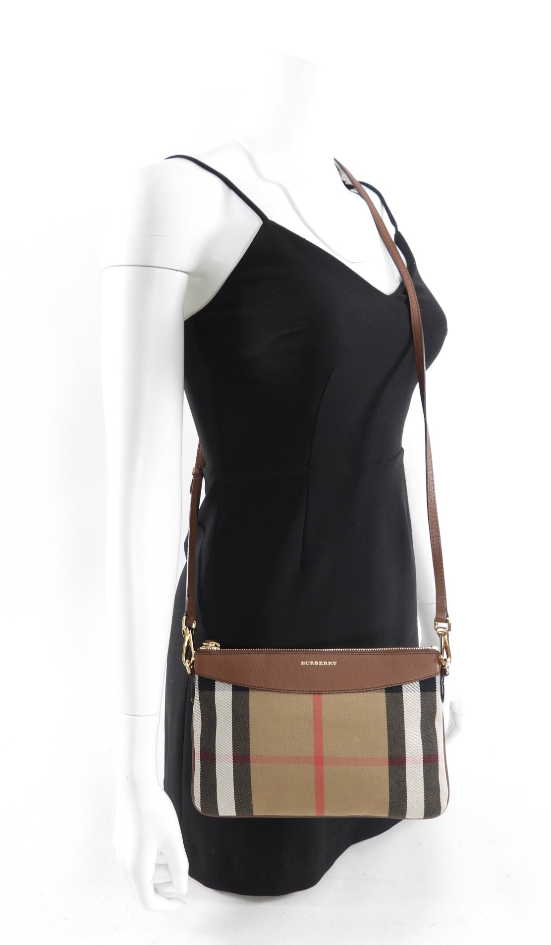 Burberry Noval Check Brown Leather Derby Payton Crossbody Bag for Women - Stylish Designer Handbag for Work, Travel & Everyday Use
