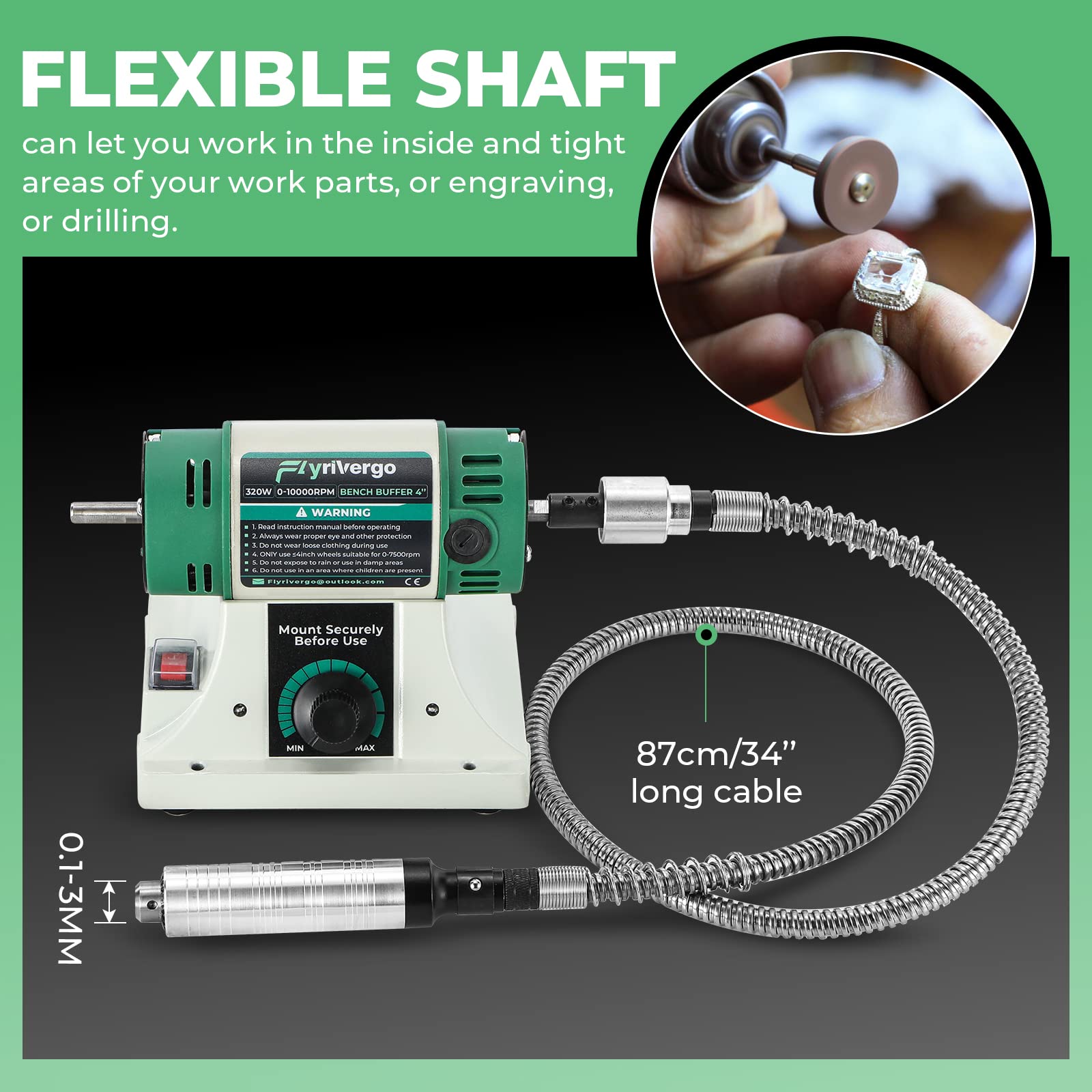 Variable Speed Bench Buffer Polisher with Accessories - Multi-Function Grinding & Polishing Machine for Jewelry, Wood, Metal, DIY Crafts - Perfect for Jewelry Making, Woodworking & Metal Polishing Projects
