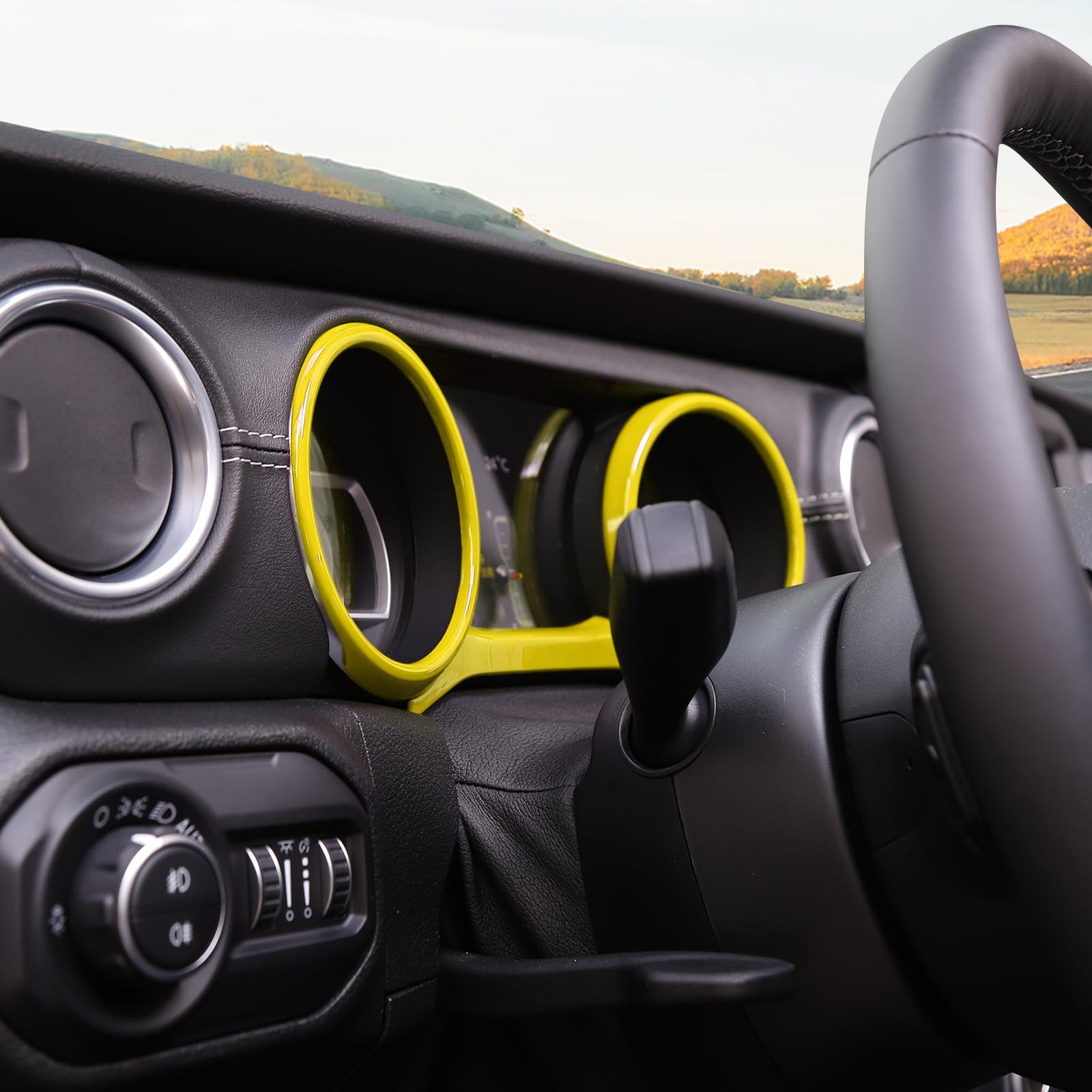 Jeep JL Dashboard Gauge Trim Ring Cover - Yellow Interior Accessories for Wrangler JL/JLU & Gladiator JT (2018-2023) - 3pcs Set - Perfect for Off-Roading & Custom Jeep Upgrades