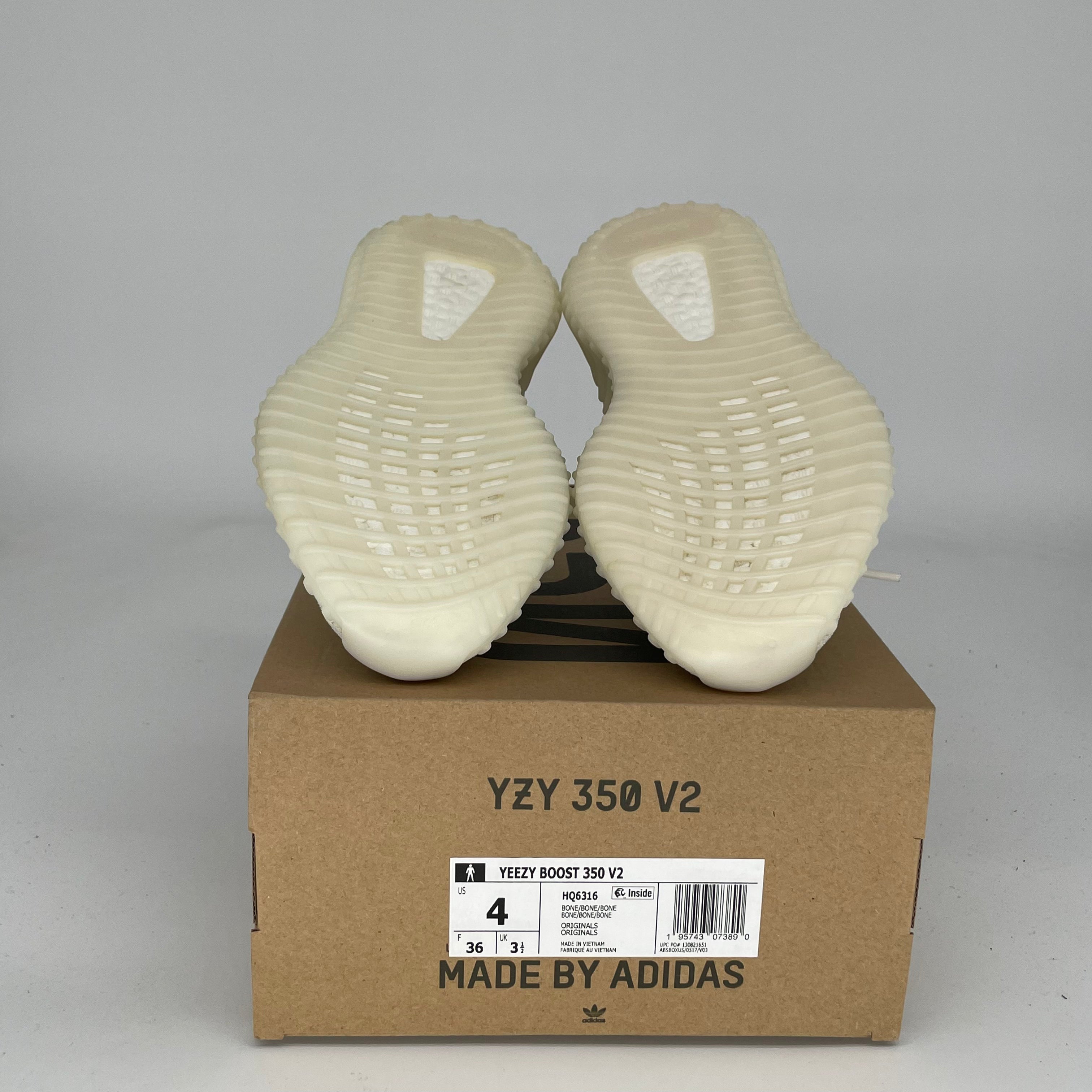 Adidas Yeezy 350 V2 Bone White Sneakers - Men's Size 4 (HQ6316) | Comfortable Running Shoes for Casual Wear & Street Fashion