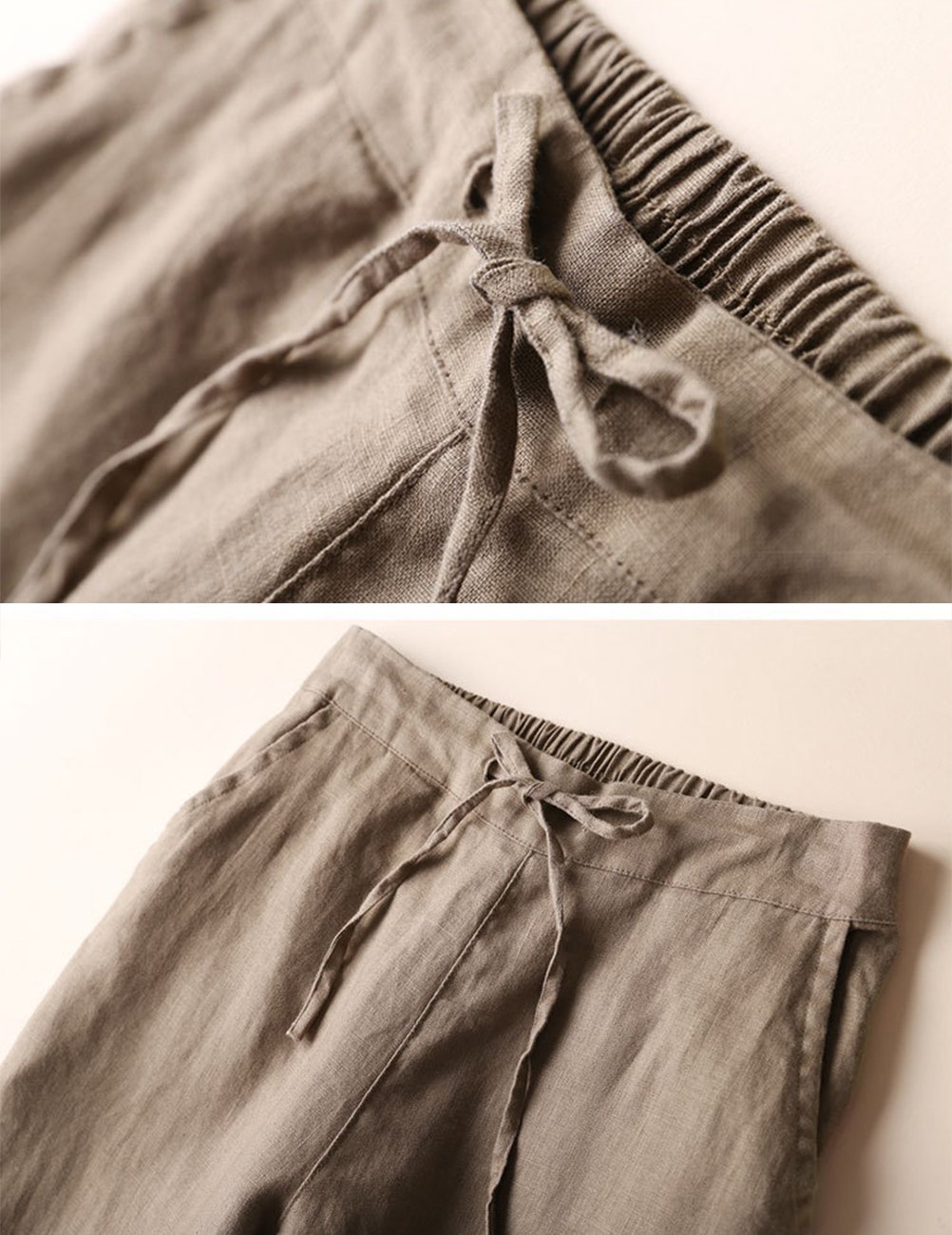 IXIMO Women's Tapered Linen Pants - 100% Breathable Drawstring Elastic Waist Ankle-Length Casual Pants | Perfect for Office, Travel & Summer Outfits