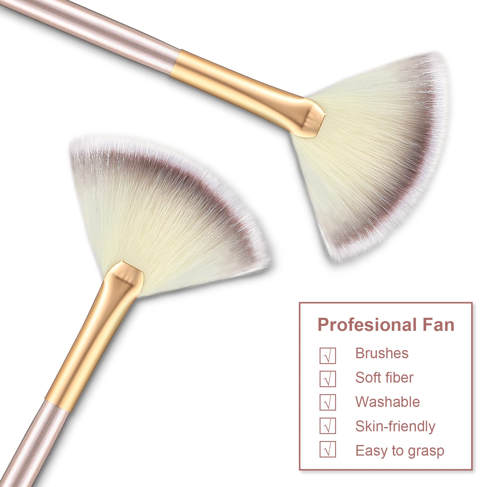15-Piece Fan Brush Set - Slim Soft Facial Brushes for Makeup, Powder, Highlighting & Mask Application - Wooden Handle Cosmetic Brushes for Professional & Home Use - Perfect for Contouring, Blending & Flawless Finish