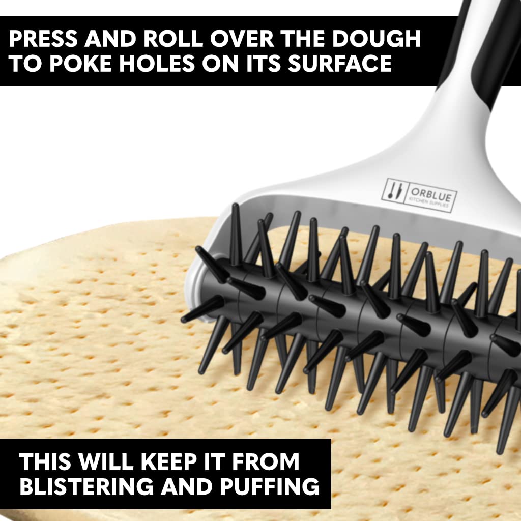 Orblue Professional Pizza Dough Docker with Spikes - Heavy Duty Pastry Roller for Perfect Homemade & Restaurant Pizza - Prevents Air Bubbles in Crust - Ideal for Home Kitchens, Pizzerias & Italian Restaurants - Essential Pizza Making Tool for Crispy Crust Every Time