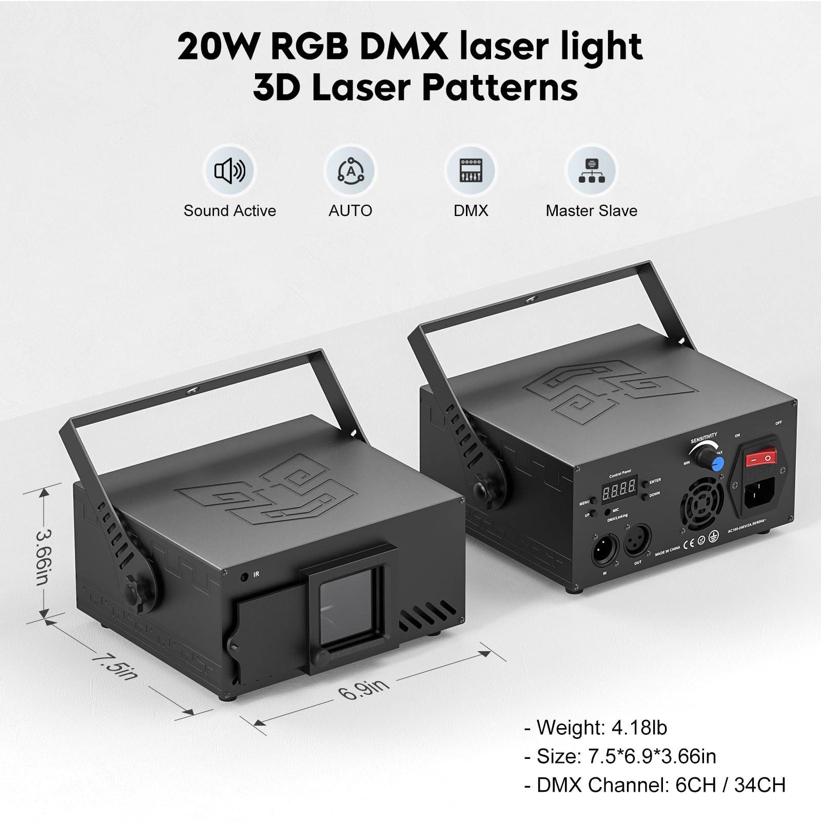 U`King RGB Stage Lighting with DMX512 & Sound Activation - 3D Laser Beam Animation Lights for Nightclub, Wedding, Live Shows, Church & Events | Perfect for DJ Parties, Concerts, and Home Disco