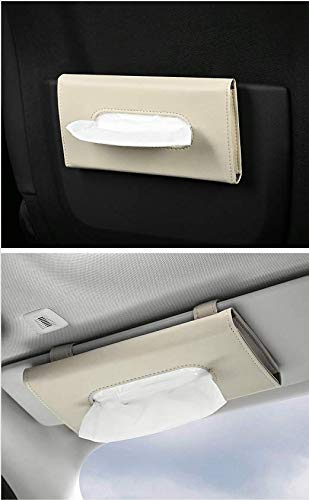 Premium Car Tissue Holder & Mask Bracket - PU Leather Sun Visor Tissue Box Organizer for Car Accessories - Perfect for Visor & Seat Back Storage (Beige) | Ideal for Road Trips, Daily Commutes & Family Travel