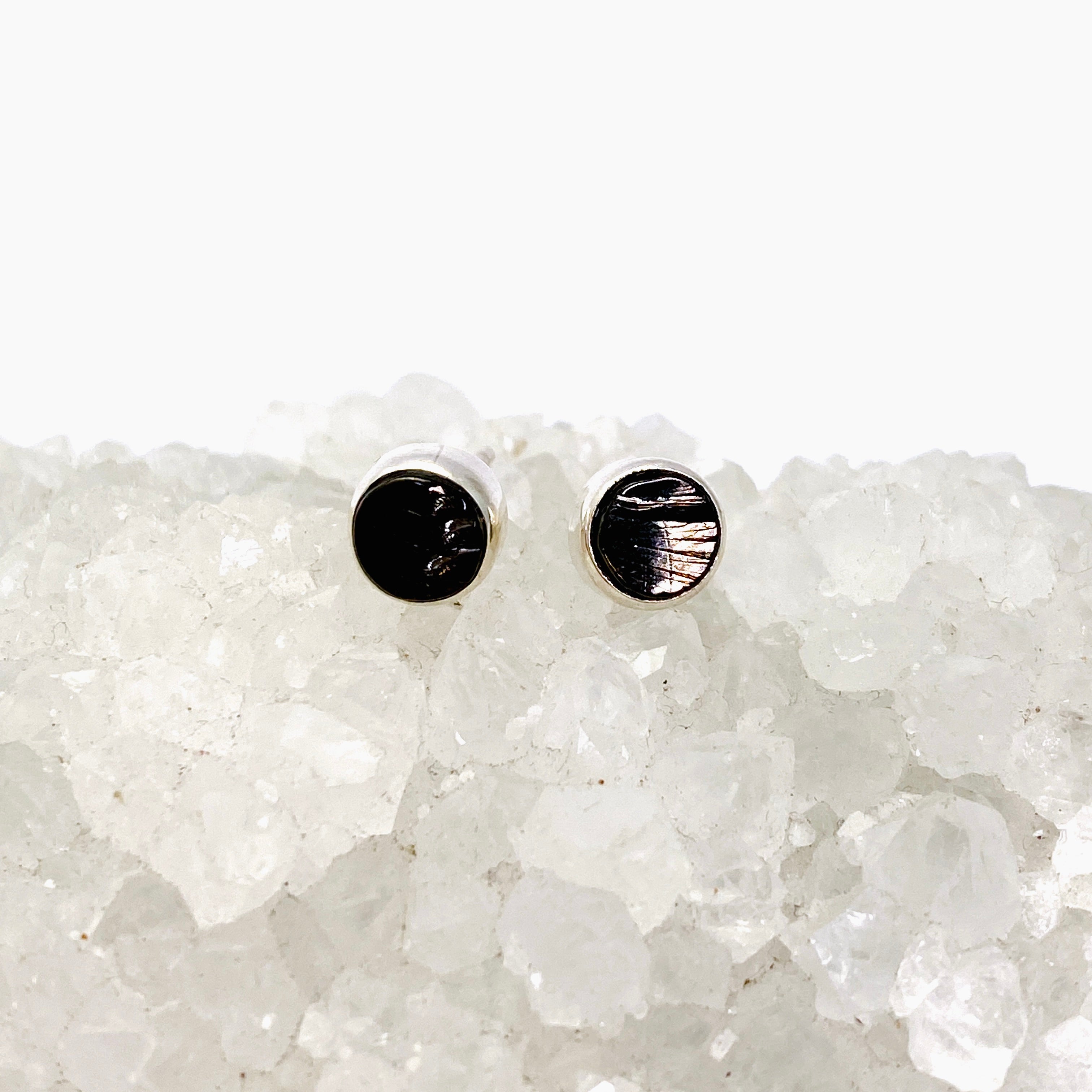 Shungite Round Raw Stud Earrings 7mm - Natural Black Stone Jewelry for Women - Perfect for Healing, Protection & Everyday Wear