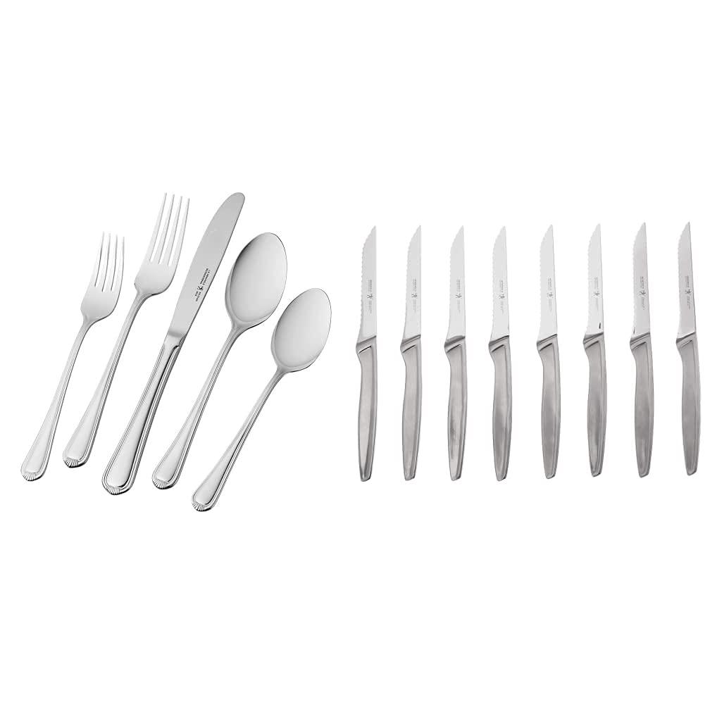 HENCKELS Alcea 65-Piece Flatware Set with 8-Piece Steak Knife Set - Premium Stainless Steel Cutlery for Dining, Entertaining & Special Occasions