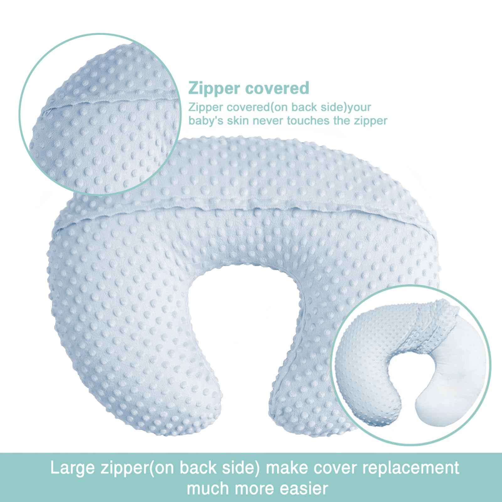 OWLOWLA Nursing Cover & Breastfeeding Pillow Slipcover - Soft Baby Blue Nursing Pillow Cover for Boys & Girls - Perfect for Comfortable & Discreet Breastfeeding at Home or On-the-Go