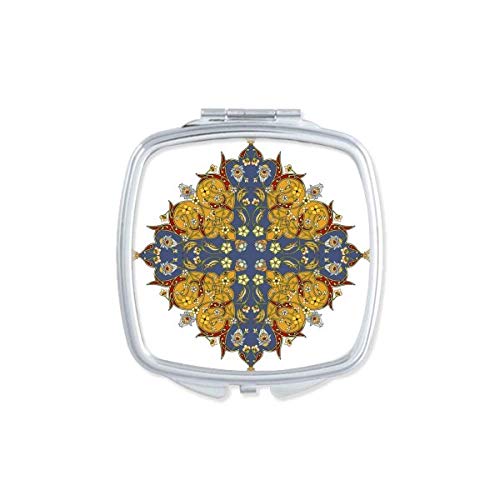 DIYthinker Portable Compact Pocket Makeup Mirror - Double Sided Glass with Flower Leaf Parallel Repeat Illustration Pattern | Perfect for Travel, Home Vanity & Handbag Essentials