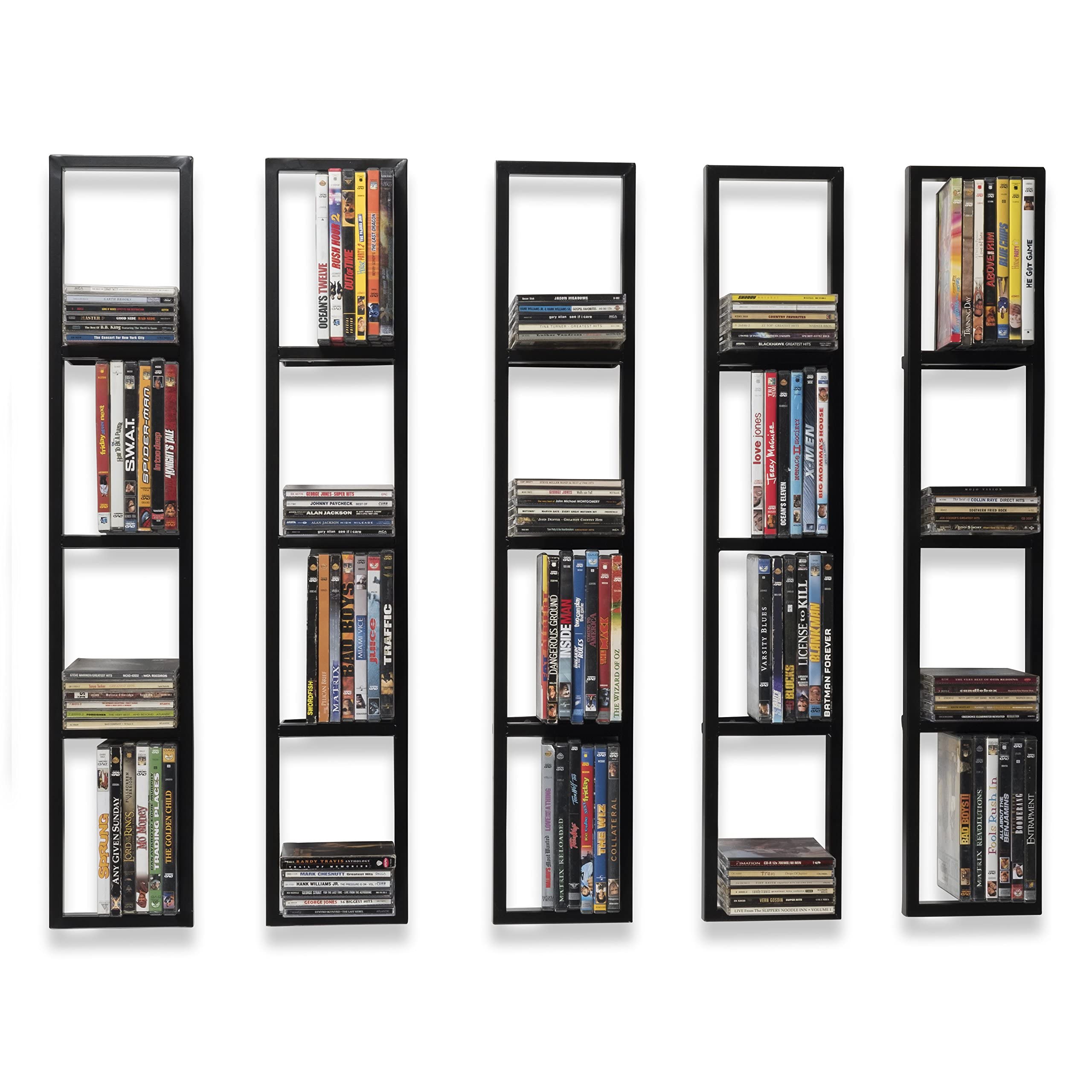 Space Black Floating Shelves for Wall - 34 Inch Set of 5, Modern Video Game & DVD Storage Shelves, Cube Organizer for Living Room, Bedroom, and Office Decor