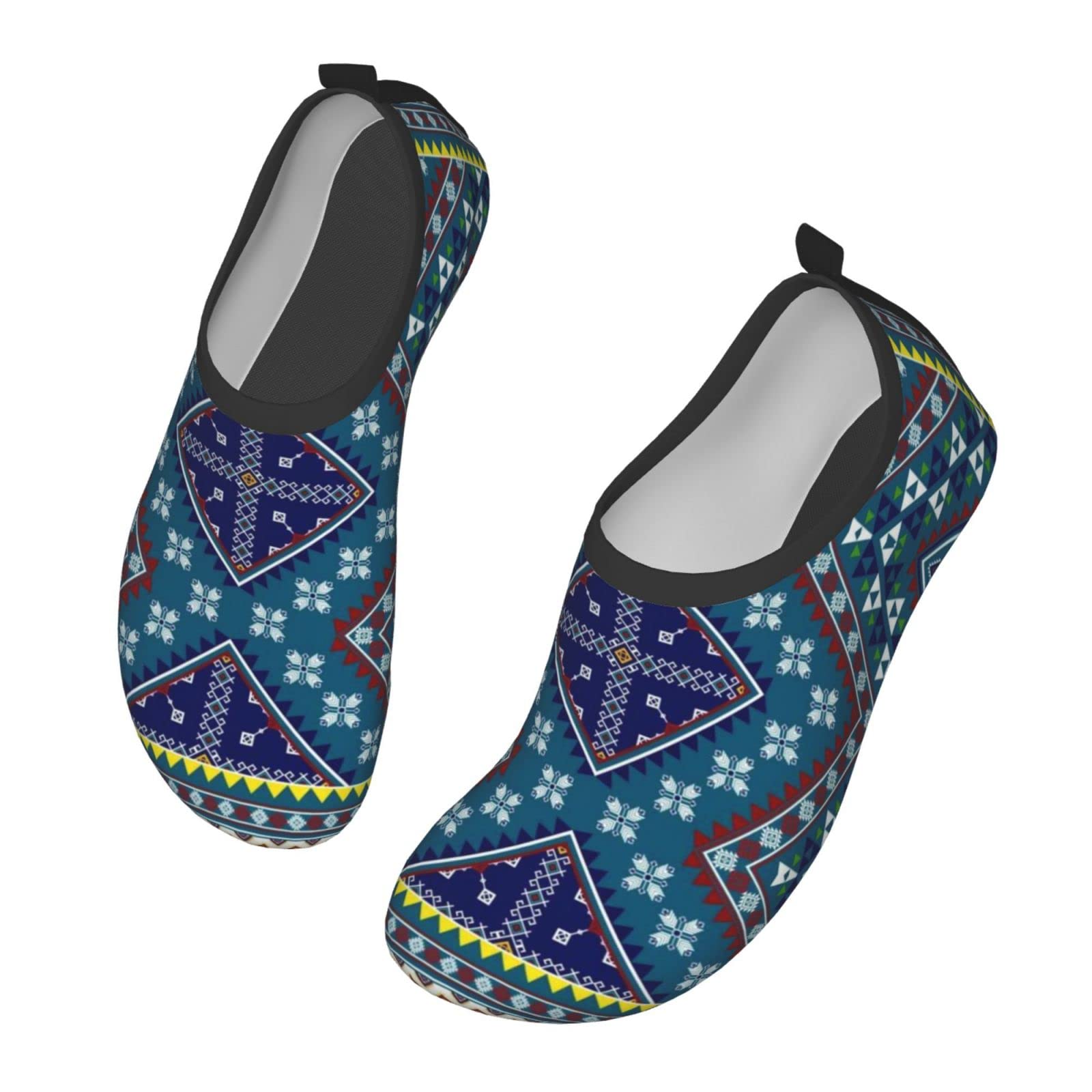 Orange & Green Weave Ethnic Water Shoes for Women & Men - Barefoot Quick-Dry Aqua Socks for Beach, Swim, Surf, Yoga & Exercise - Perfect for Water Sports, Pool Parties & Outdoor Activities