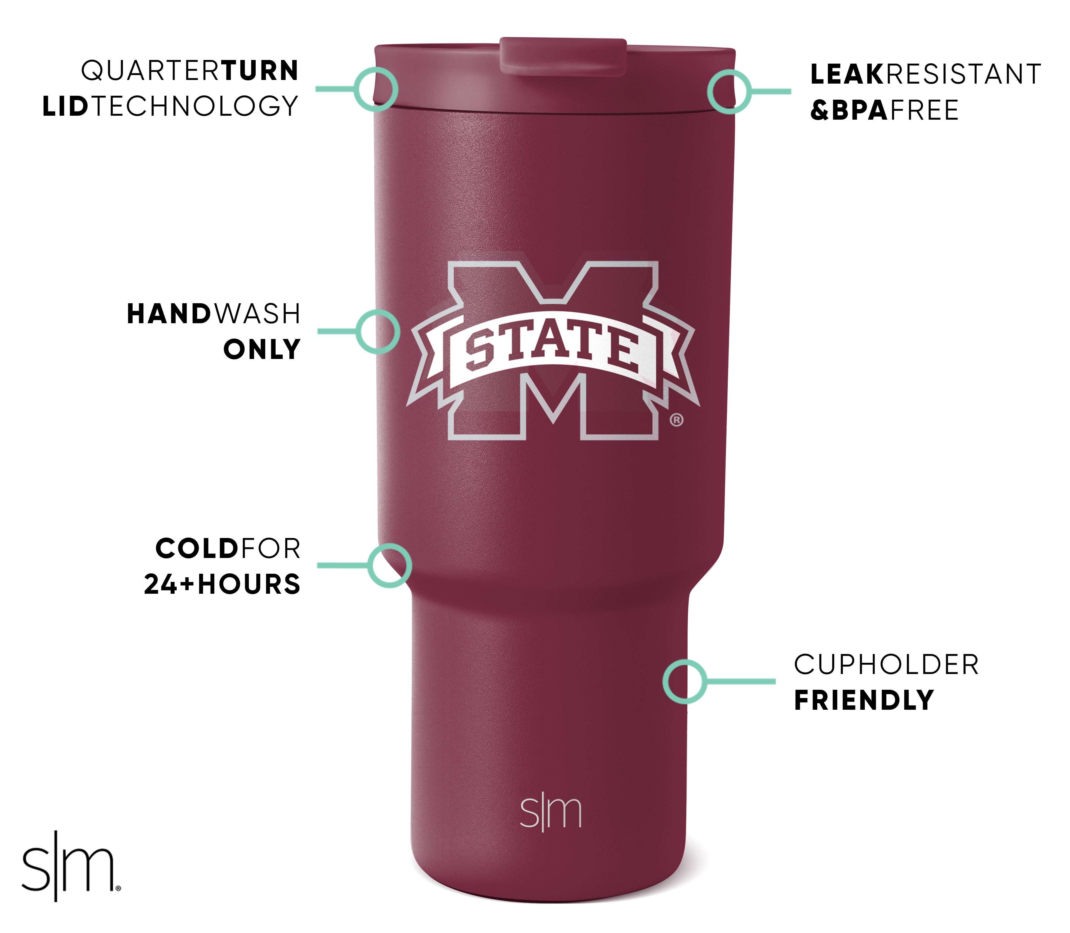 Collegiate Trek Tumbler - Insulated Stainless Steel Water Bottle with Lid for Hiking, Camping & Outdoor Adventures - Keeps Drinks Hot/Cold for 24 Hours - Perfect for College Students & Travelers