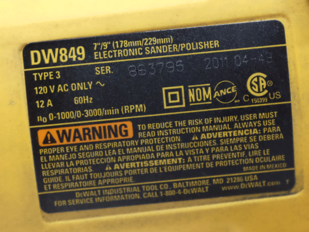 DeWalt DW849 Variable Speed Buffer Polisher - 7.9 Amp, 1000-3000 RPM - Professional Car Detailing & Surface Polishing Tool for Cars, Boats & RVs