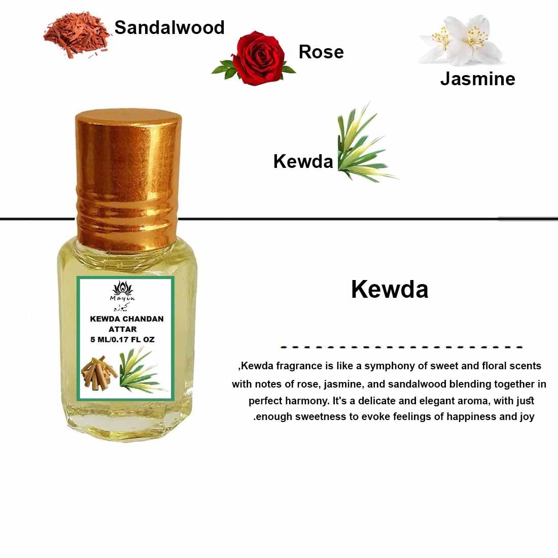 Mayin Kewda Chandan Attar Perfume Oil - 5ml Unisex Fragrance for Men & Women | Romantic Date, Wedding, Meditation & Daily Wear