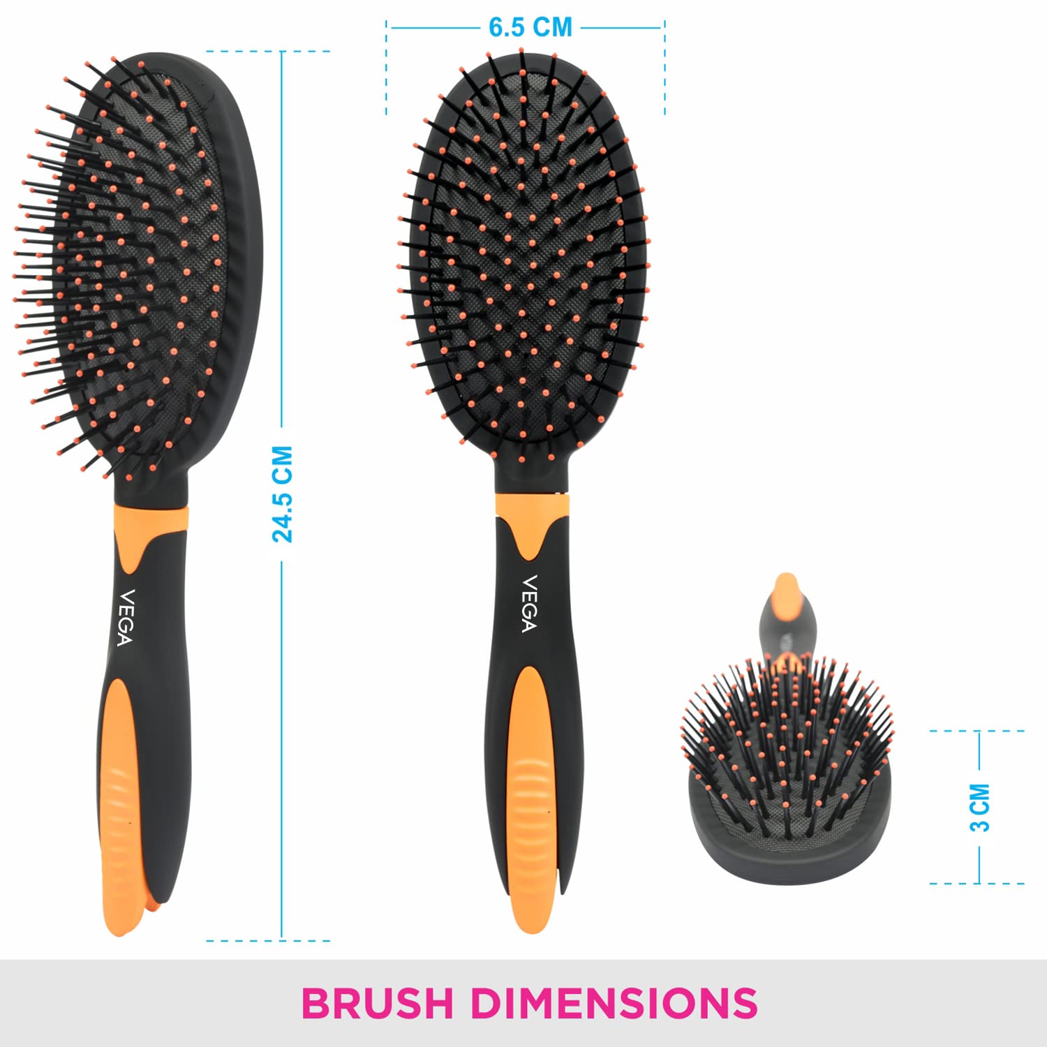 Vega Cushion Hair Brush with Sectioning Clip - India's No.1 Hair Brush Brand for Men & Women (E20-CB) - Perfect for Styling, Detangling & Smoothing Hair at Home or Salon