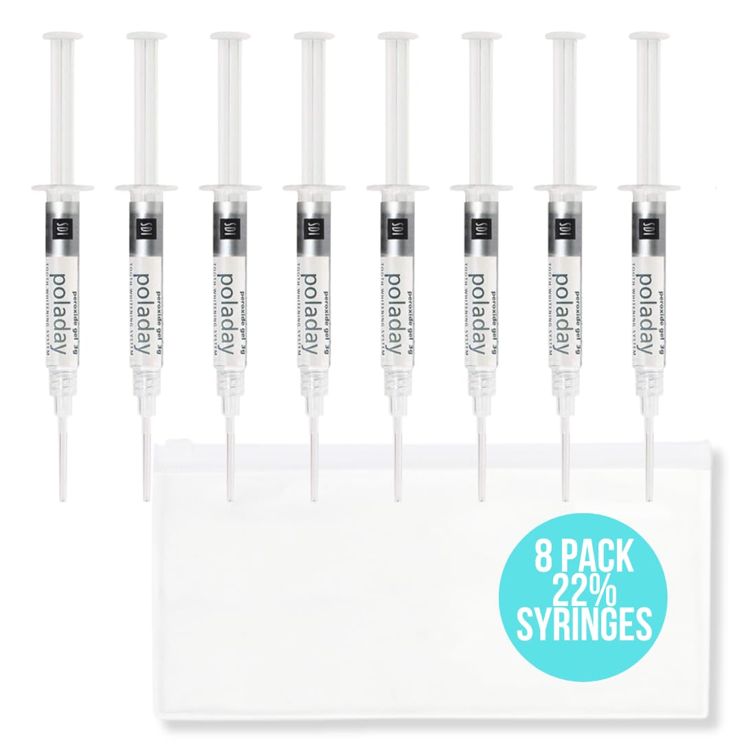 Polanight 22% Teeth Whitening Gel Kit - 8 Syringes with Spark Zipper Pouch | Professional Dental Whitening Treatment for Brighter Smile | Perfect for Home Use, Travel & Gifting