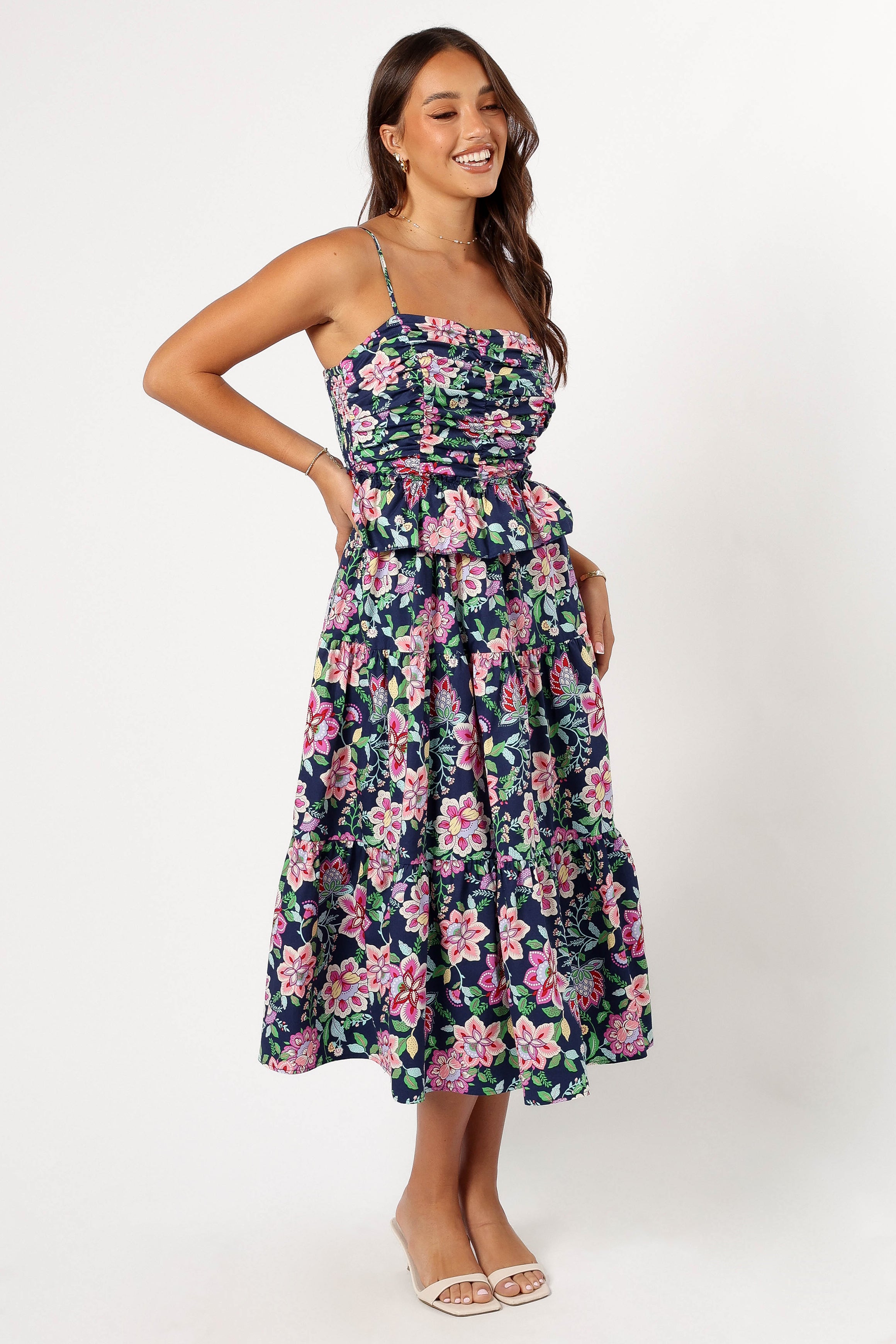 Arlo Midi Dress for Women - Navy Blue Flowy Summer Dress with Short Sleeves | Perfect for Beach Vacations, Brunch Dates & Casual Outings