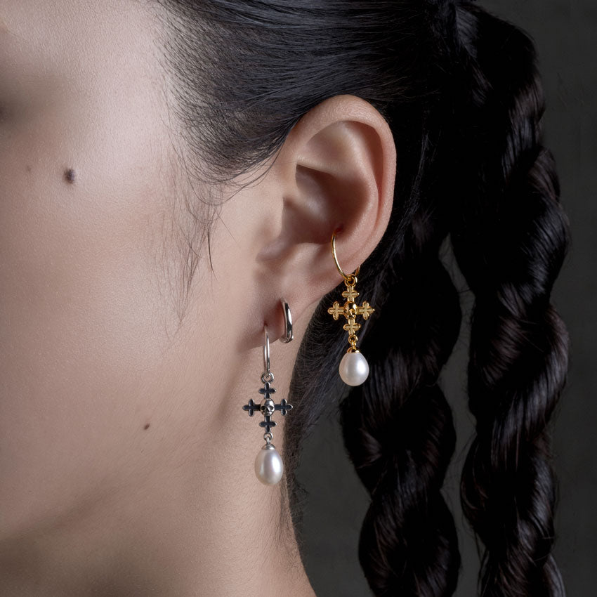 OPHELIA Medieval Cross Hoop Earrings in Sterling Silver - Gothic Jewelry for Women, Perfect for Renaissance Fairs, Halloween Costumes & Boho Fashion
