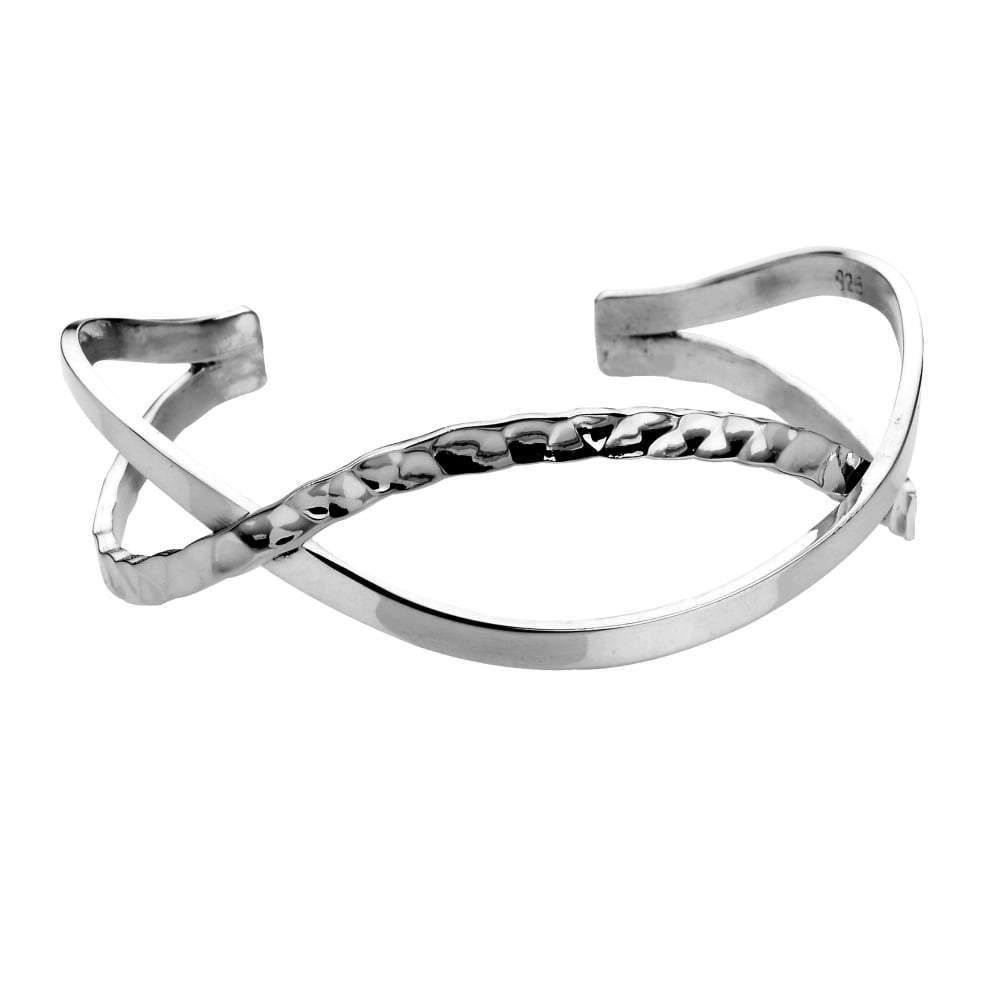 Handmade Silver Hammered Overlap Bangle Bracelet for Women - Boho Chic Jewelry Gift for Her - Perfect for Casual Wear, Parties & Special Occasions