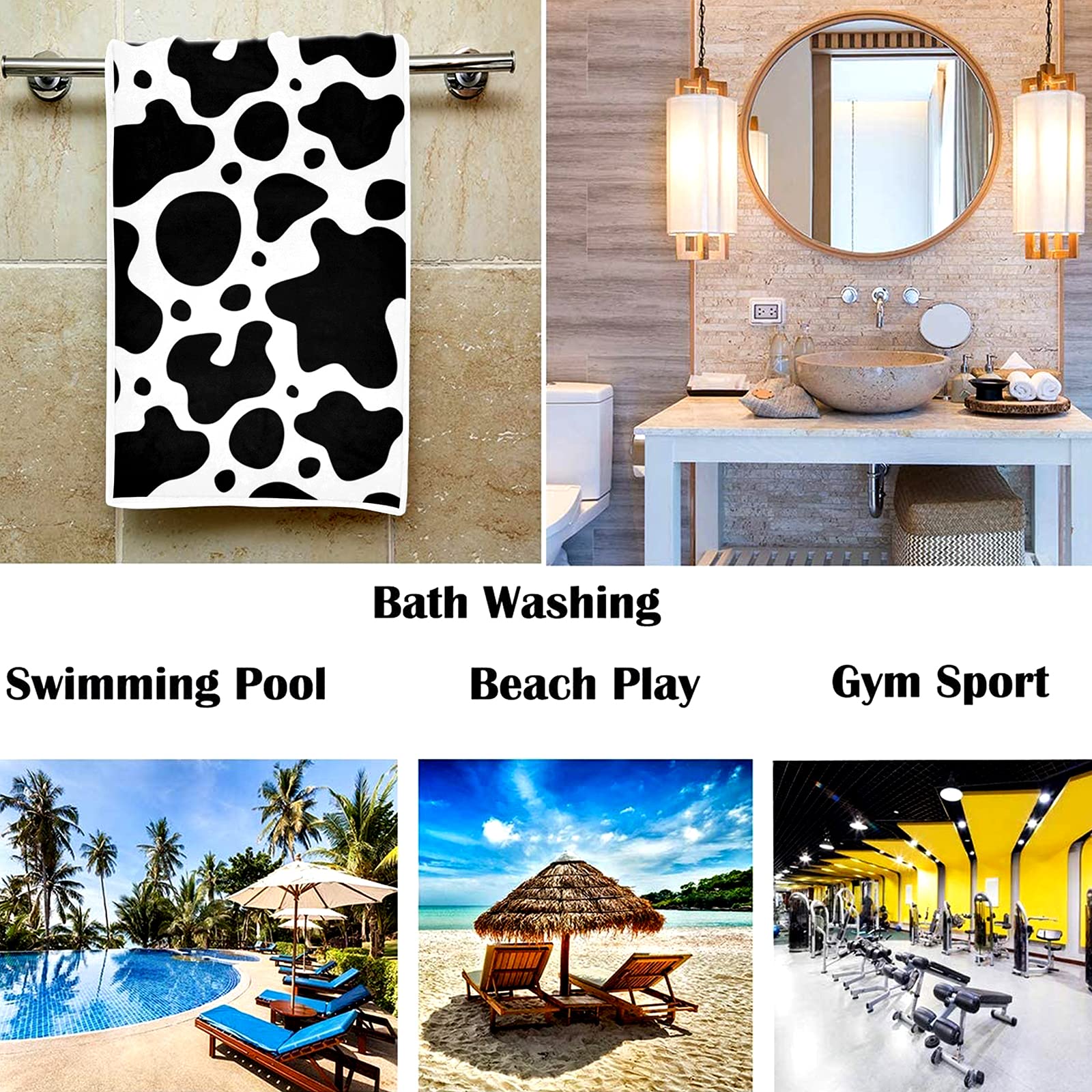 Soft Cow Print Hand Towel - Eco-Friendly Bath Towel for Home, Bathroom, Pool & Gym (30x15 Inches) - Perfect for Kitchen, Spa, Travel & Beach Use
