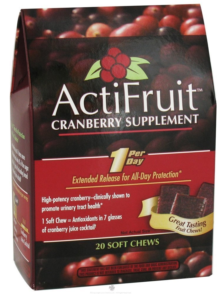 Enzymatic Therapy ActiFruit Cranberry Fruit Chews - 500mg per Serving, 20 Soft Chews per Bottle, Pack of 6 - Supports Urinary Tract Health & Immune System - Great for Daily Wellness & On-the-Go Use