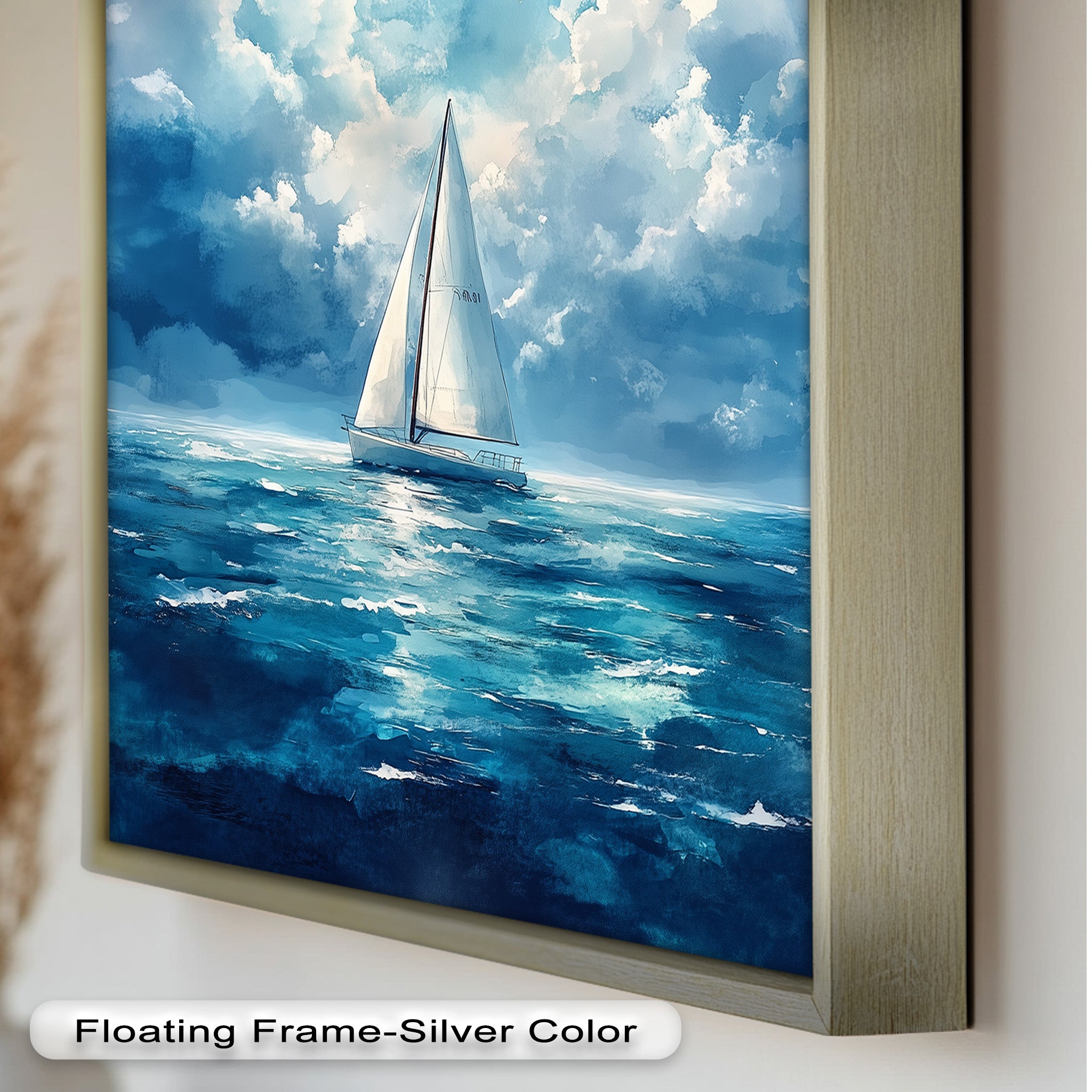 Blue Sky White Sailboat Oil Painting - Handmade Nautical Wall Art for Living Room, Bedroom & Office Decor