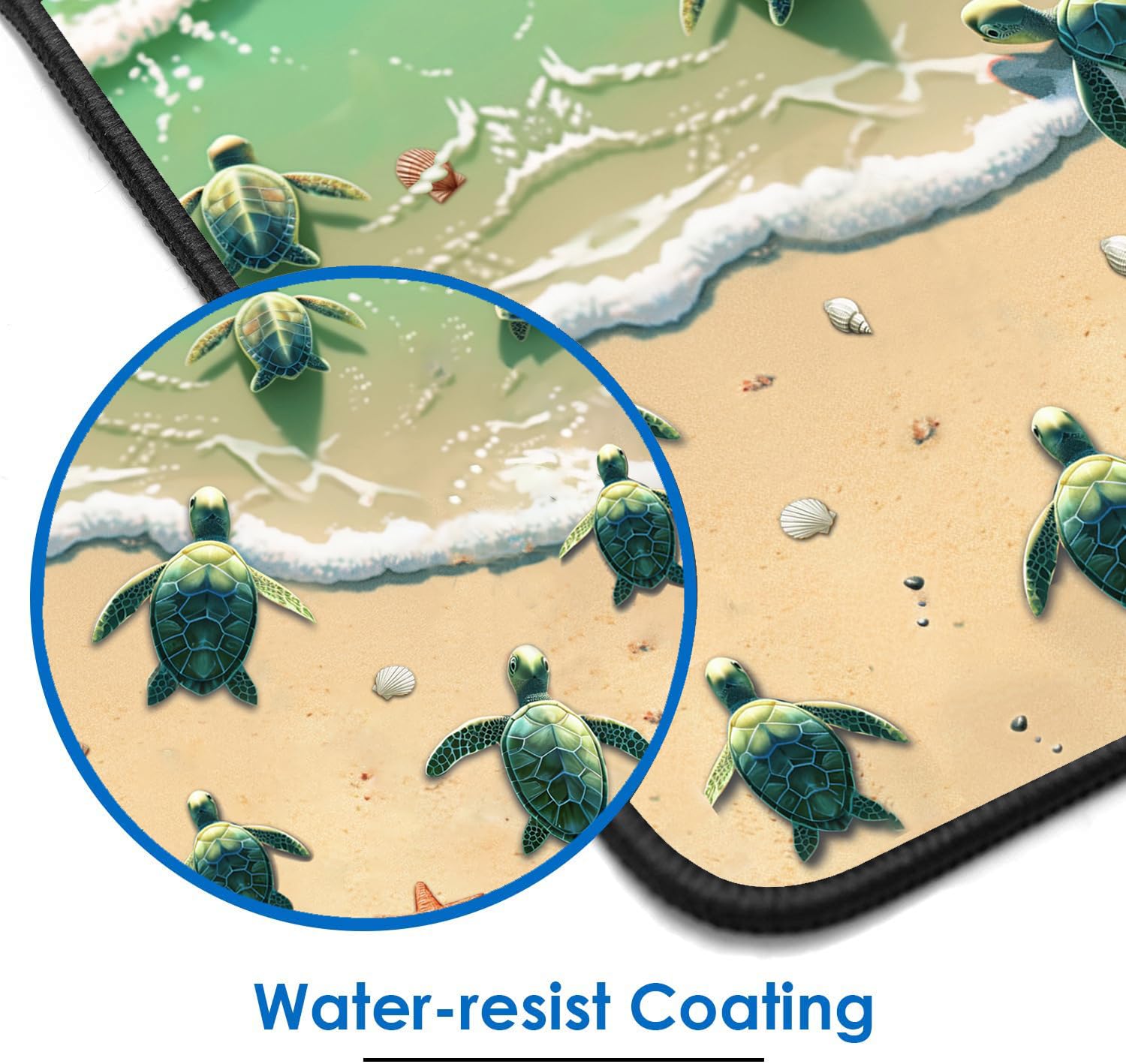 Large Extended Gaming Mouse Pad with Non-Slip Rubber Base - XXL Computer Keyboard Mouse Mat for PC, Laptop, Office & Study - Sea Turtle Beach Design with Starfish Shell Blue Ocean Pattern - Perfect for Gamers, Work & Home Office Setup