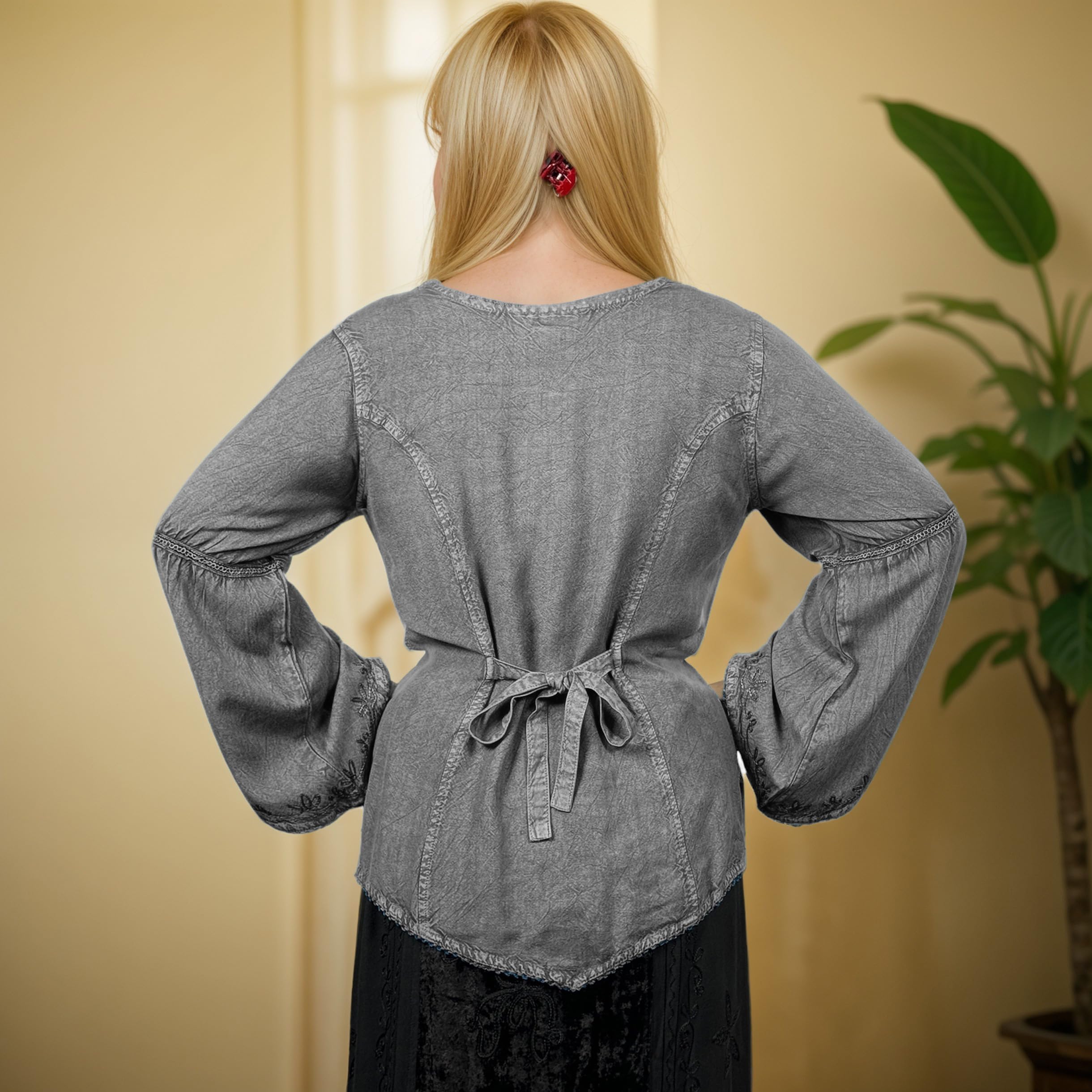 Agan Traders 2025 Long Sleeve Velvet Blouse for Women - Vintage Renaissance Button Down Embroidered Top | Spring Winter Fashion | Perfect for Parties, Weddings & Renaissance Fairs