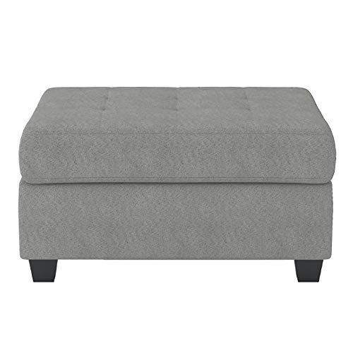Pemberly Row Upholstered Storage Ottoman - Large Button Tufted Footrest & Square Bench with Hidden Storage Space for Blankets - Grey - Perfect for Living Room, Bedroom & Home Decor
