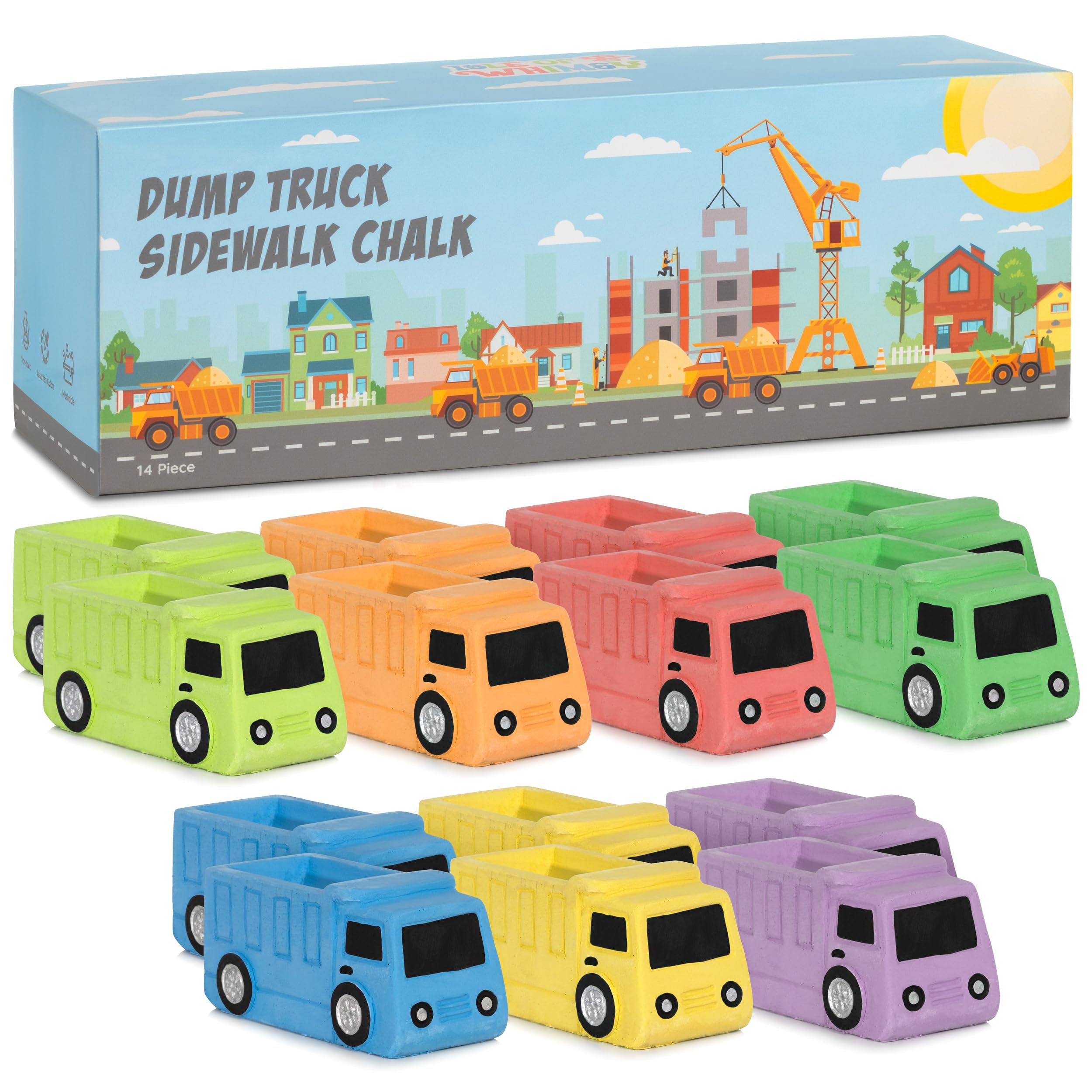 14-Piece Dump Truck Sidewalk Chalk Set for Kids | Construction-Themed Birthday Party Supplies & Favors | Individually Wrapped Toddler Toys for Outdoor Play | Perfect for Birthdays, Valentine's Day, Easter Baskets & Goodie Bags | Great for Construction Parties, Playdates & Summer Outdoor Activities
