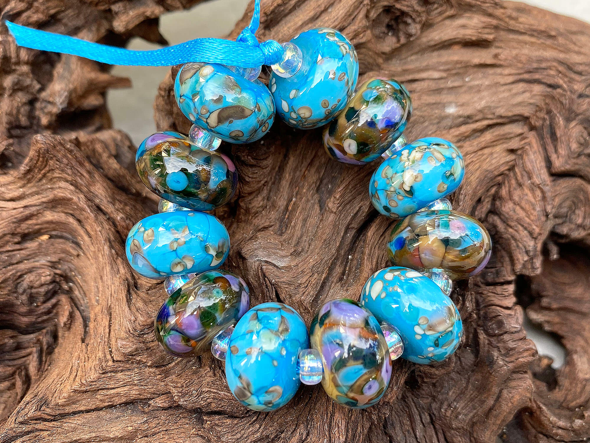 11 Handmade Turquoise & Brown Lampwork Glass Beads for Jewelry Making - DIY Bracelets, Necklaces & Craft Projects