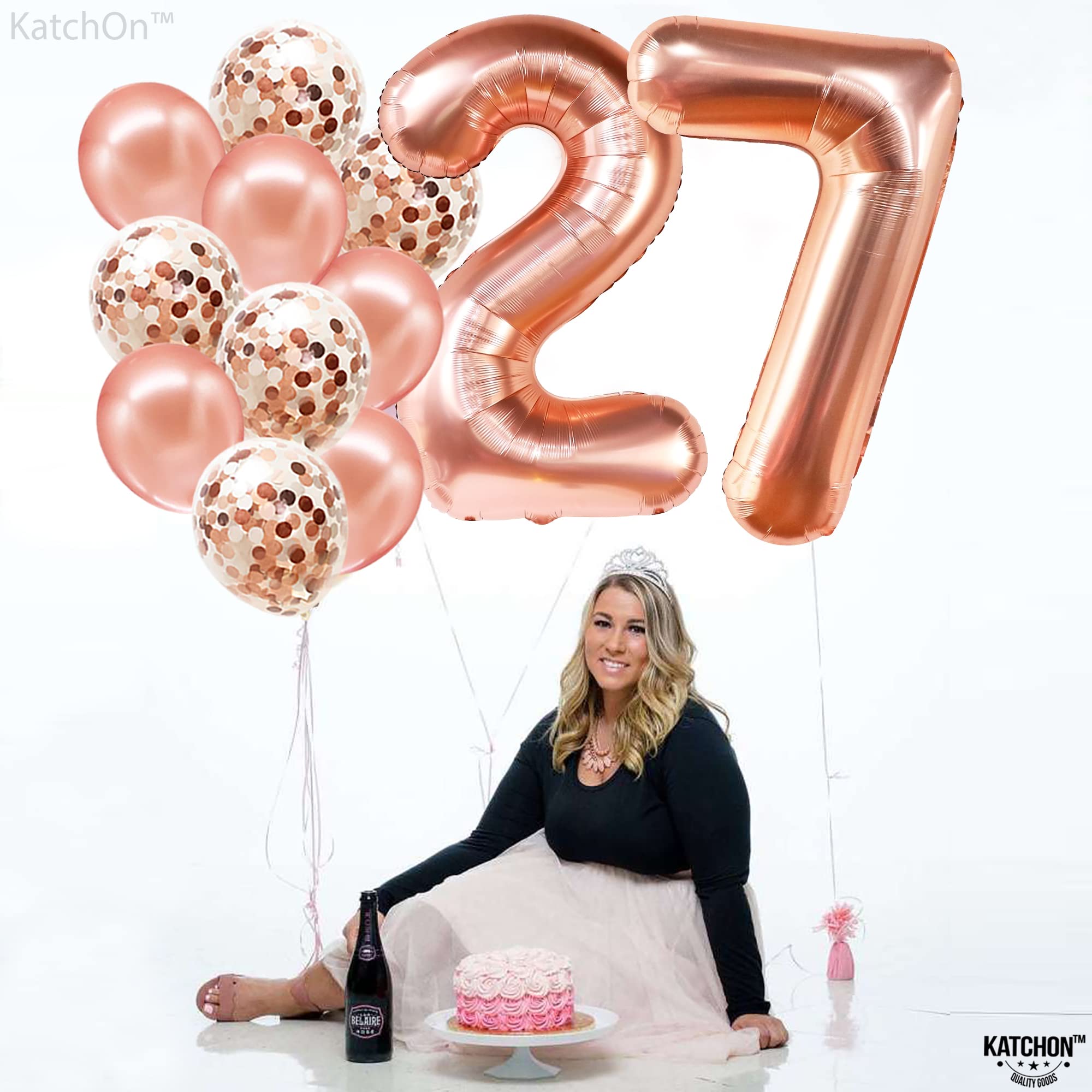 KatchOn 27 Rose Gold Giant Balloon Numbers - 40 Inch | Women's 27th Birthday Decorations & Party Supplies | Confetti Balloons Set for Birthday Celebration | Perfect for Milestone Birthdays, Anniversaries & Photo Backdrops