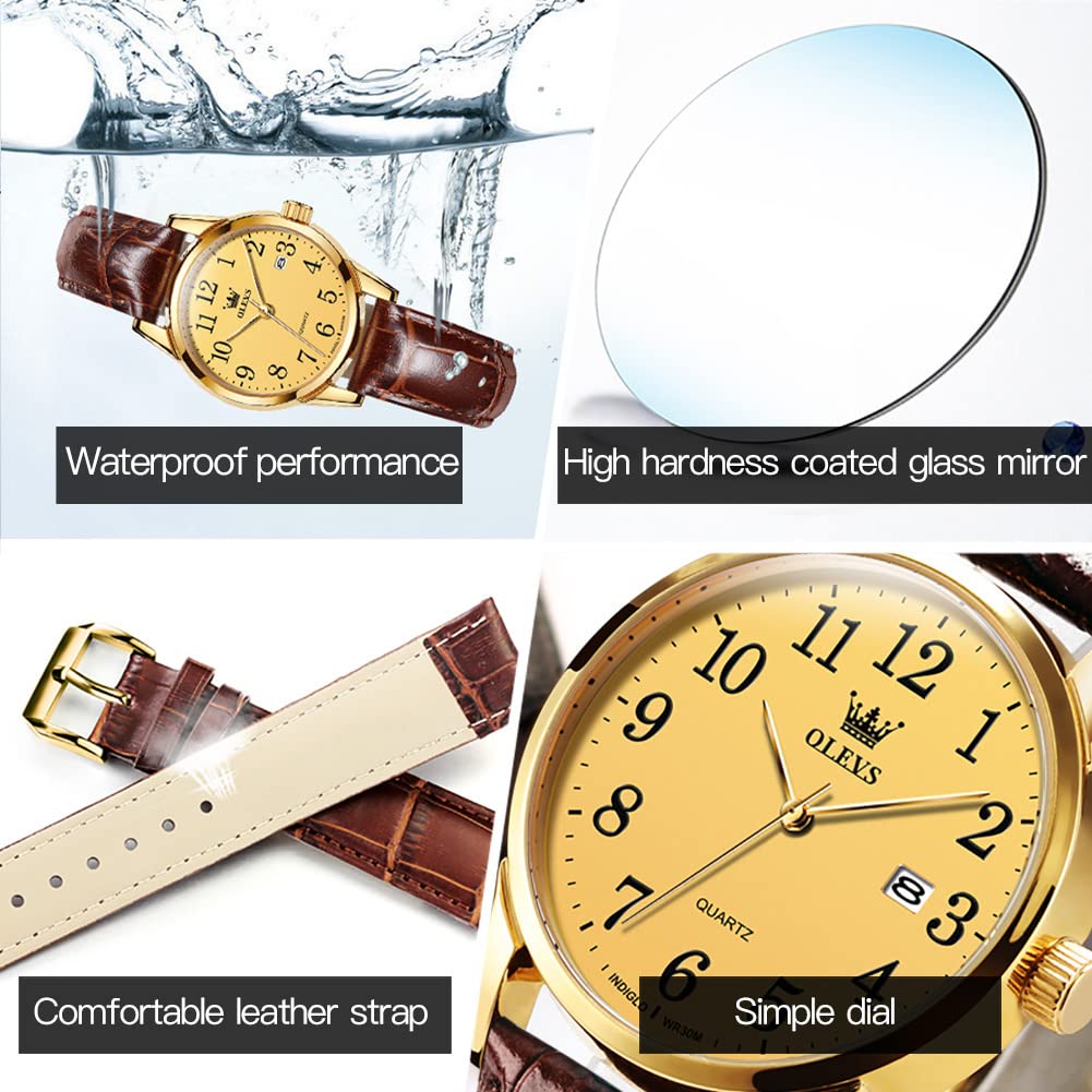 OLEVS Women's Business Dress Watch - Brown Leather Strap, Small Analog Face, Quartz Movement with Calendar & Date Display | Waterproof & Luminous | Perfect for Office, Formal Events & Everyday Wear | Classic Retro Style Ladies Wristwatch Gift