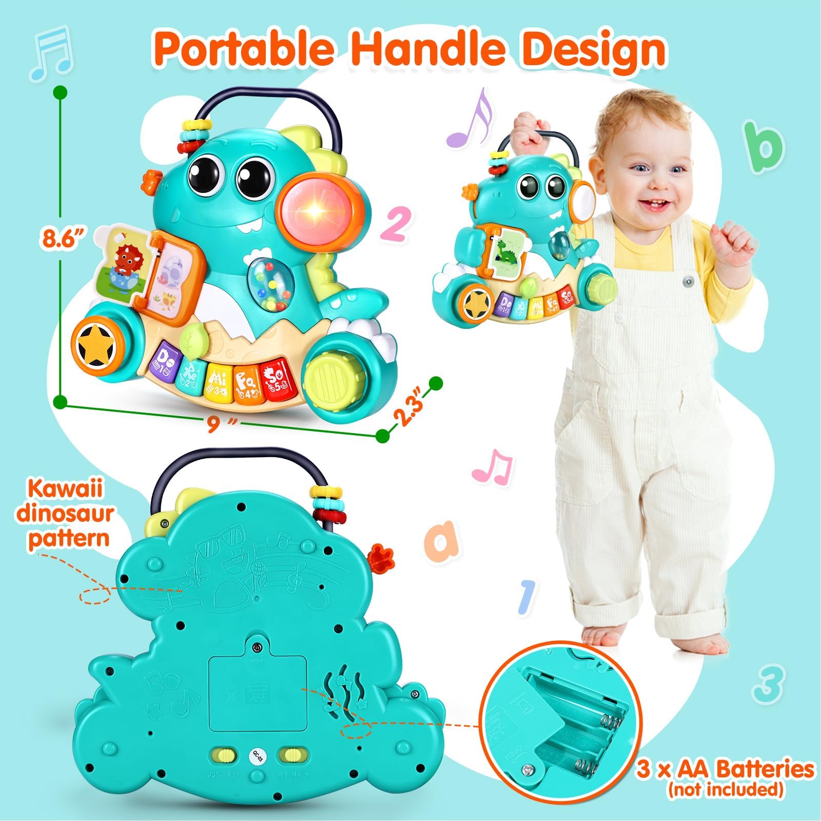 WITALENT Interactive Baby Piano Toy with Lights & Music - Dinosaur Keyboard Learning Toy for Infants 6-12 Months | Early Development Musical Gift for Boys & Girls | Perfect for Playtime, 1st Birthday & Christmas Presents