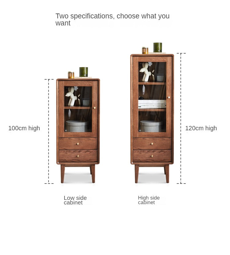 Solid Oak Wood Side Cabinet - Walnut Finish | Rustic Home Decor for Living Room, Bedroom & Entryway Storage
