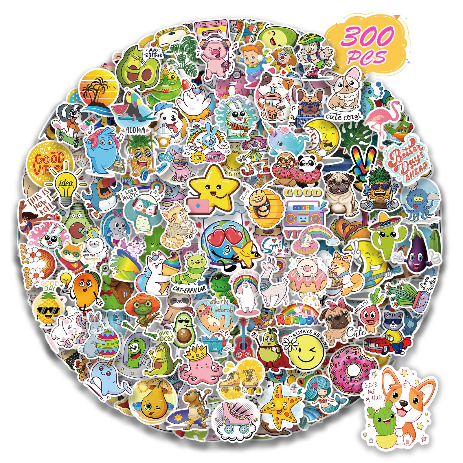 300 PCS Waterproof Vinyl Stickers for Hydro Flask, Water Bottles, Skateboards, Phones & Laptops - Cute VSCO Style Decals for Kids, Teens & Girls - Perfect for School, DIY Crafts & Personalizing Accessories