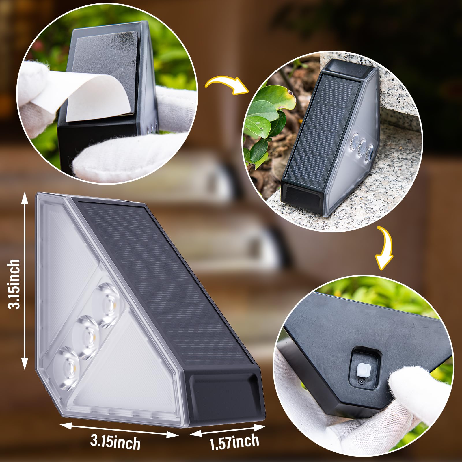 ROSHWEY 12 Pack Solar Step Lights for Outdoor Stairs, Waterproof Triangle Deck Lights - Solar Powered Warm White Lighting for Front Porch, Backyard, Patio & Garden Pathways | Perfect for Nighttime Safety and Landscape Decoration