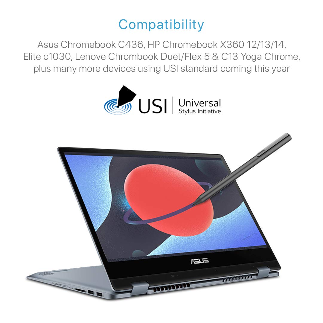 USI Stylus Pen for Chromebook - Active Digital Pen Compatible with Acer, Asus, HP, Lenovo, Samsung Chrome OS Devices - Precise Touch Screen Stylus for Writing, Drawing & Note Taking (Black)