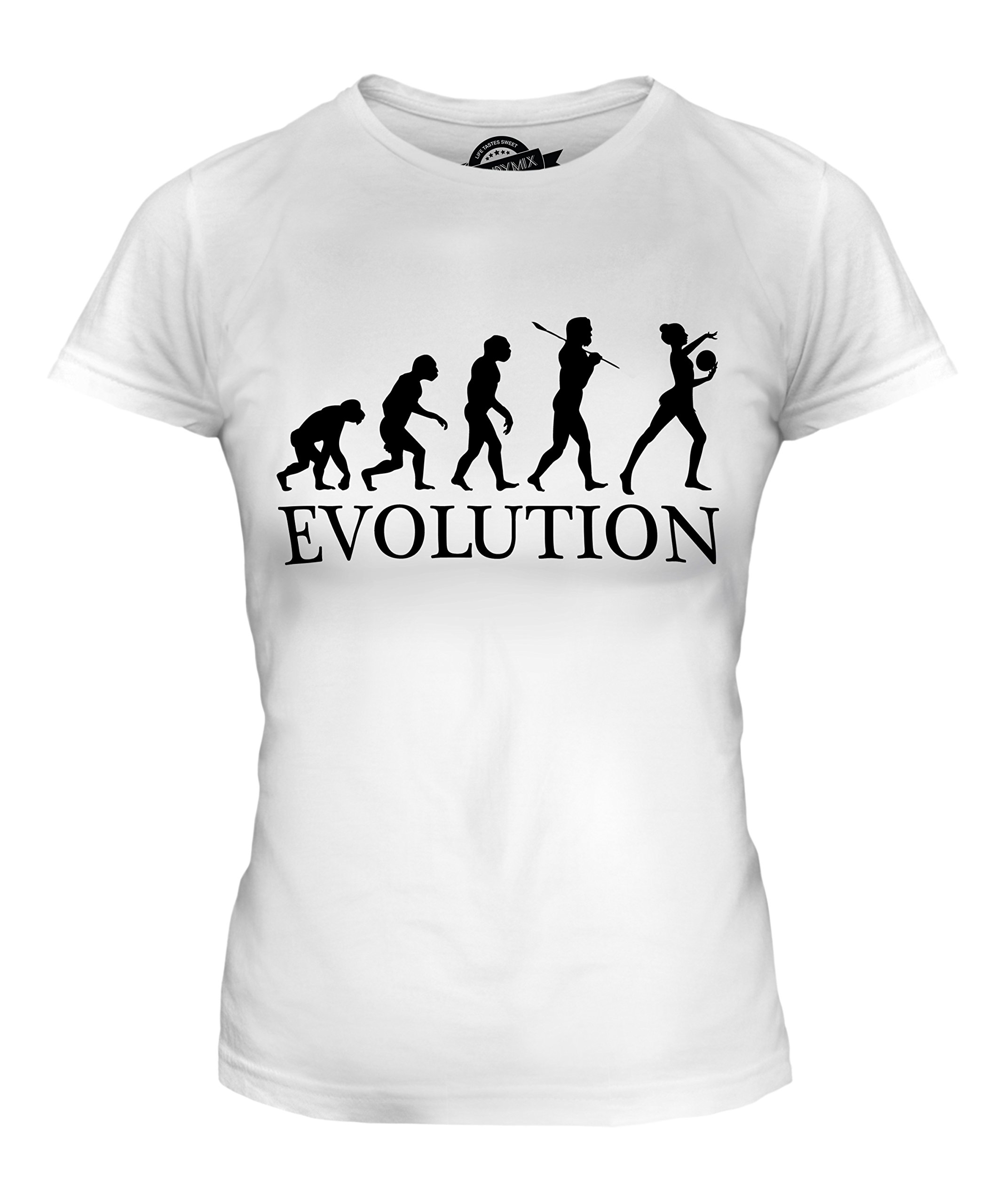 Women's Fitted Evolution of Man Graphic T-Shirt - Rhythmic Gymnastics & Dance Performance Top for Athletes and Fans