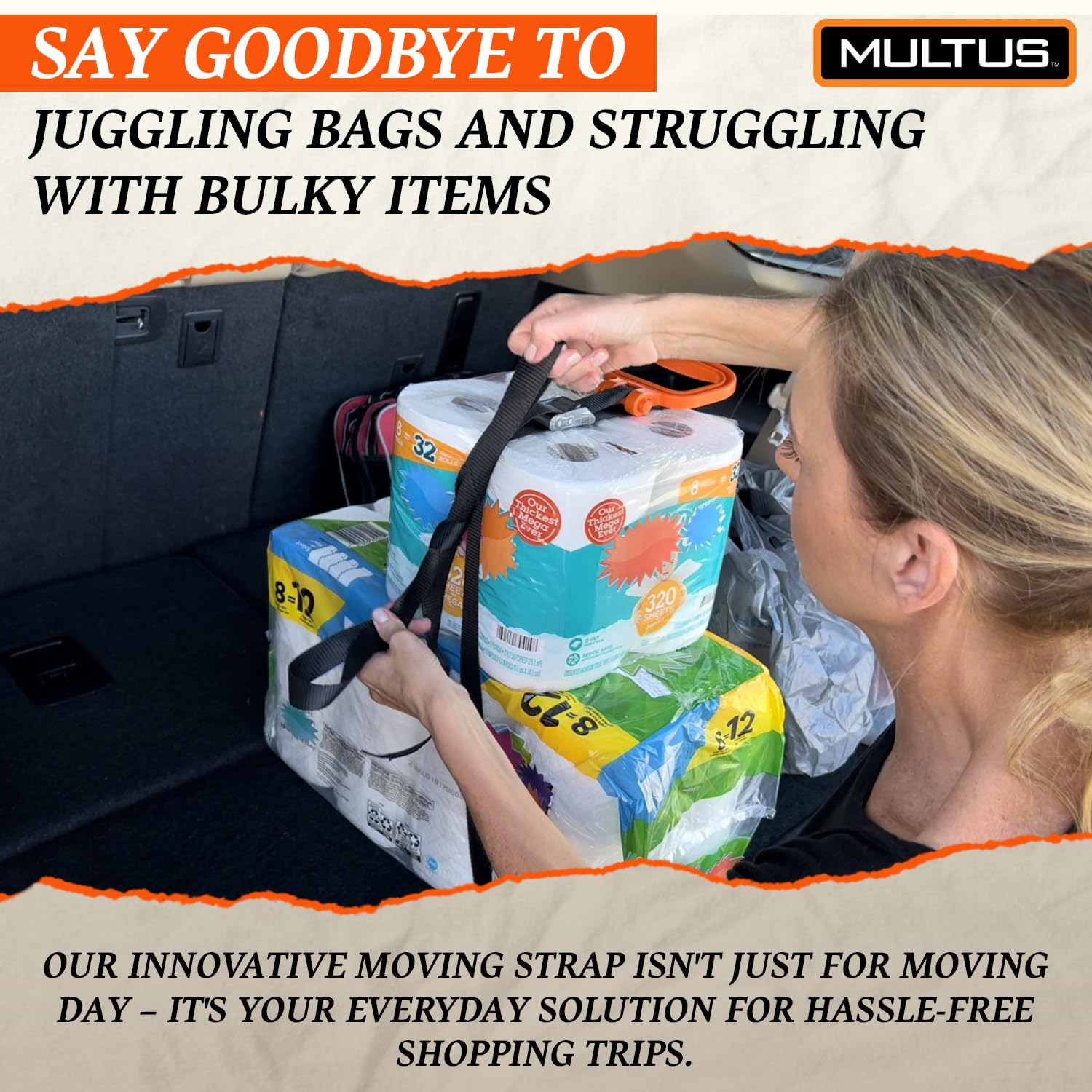 Multus Adjustable Lifting Straps - 2 Handle Heavy Duty Moving Straps for Furniture, Appliances, Mattresses & Sports Gear | Perfect for Home Moving, Gym Equipment Transport & Camping Gear Hauling