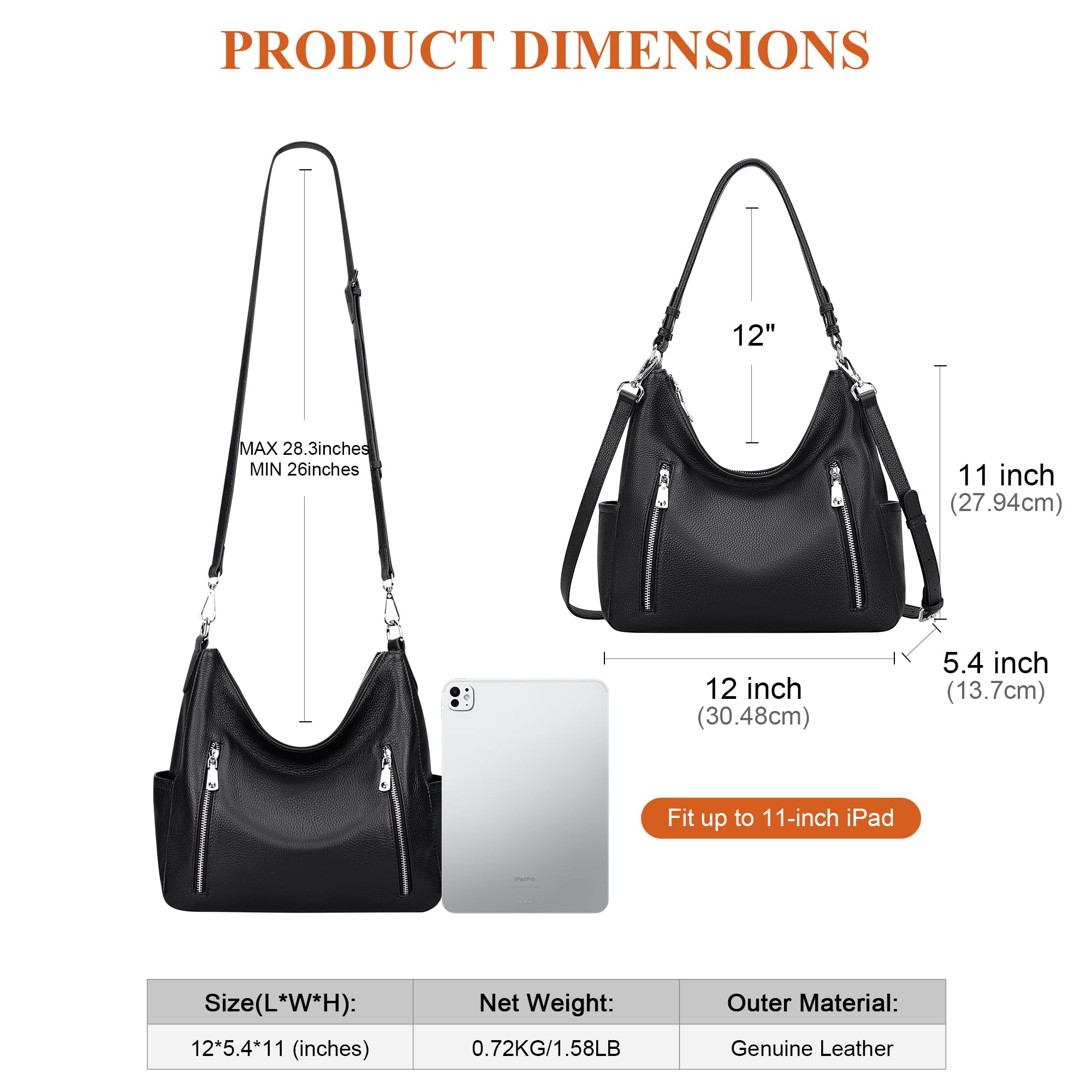 Genuine Leather Hobo Shoulder Bag for Women - Stylish Crossbody Purse & Handbag - Medium Size - Perfect for Work, Travel & Everyday Use