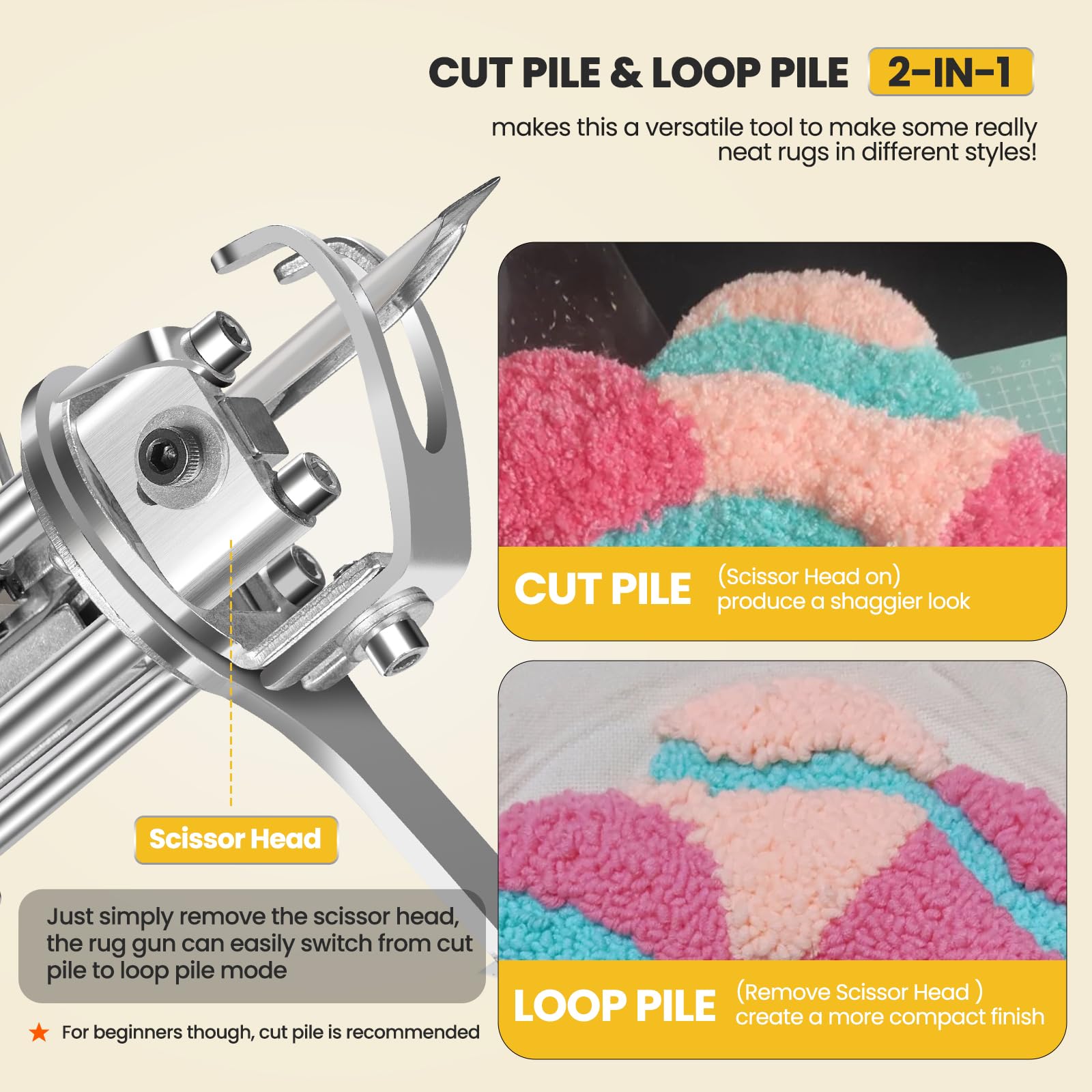 Riiai Tufting Gun Starter Kit - Complete Rug Making Set with Carpet Trimmer, Cut Pile & Loop Pile Tools for DIY Rugs and Home Decor | Perfect for Beginners and Craft Lovers (Yellow) | Great for Home Projects, Custom Rugs, and Creative Gifts