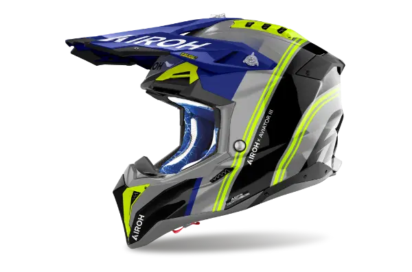 Airoh Aviator 3 Hima Gloss Blue Motorcycle Helmet - DOT & ECE Certified for Street & Adventure Riding - Lightweight & Comfortable for Long-Distance Tours