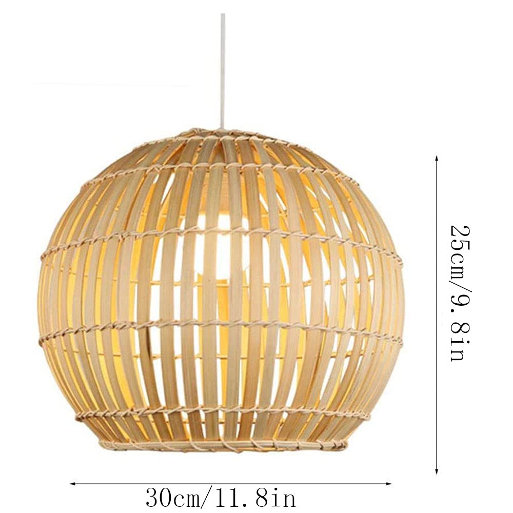 Round Bamboo Lantern Pendant Light - Natural Handwoven Wicker Lampshade for Rustic Ceiling Chandelier | Eco-Friendly Dining Room Lighting, Bedroom Decor, Patio & Outdoor Hanging Lights