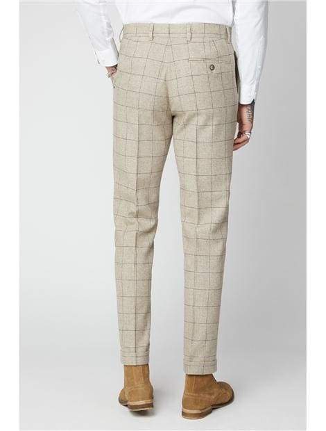 Gibson Wylam Beige Stone Check Tweed Trousers for Women - Classic Vintage Style High Waist Pants for Office, Casual Wear & Fall Fashion