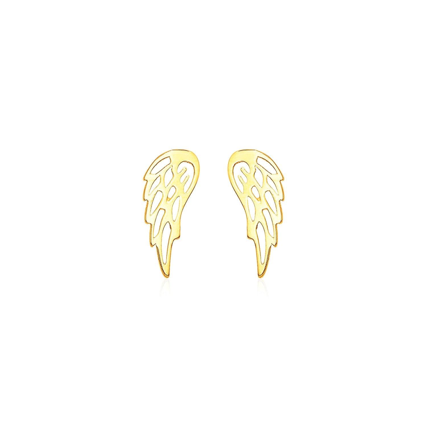 14K Yellow Gold Polished Wing Post Earrings for Women - Hypoallergenic Stud Earrings for Sensitive Ears - Perfect for Everyday Wear, Parties & Special Occasions