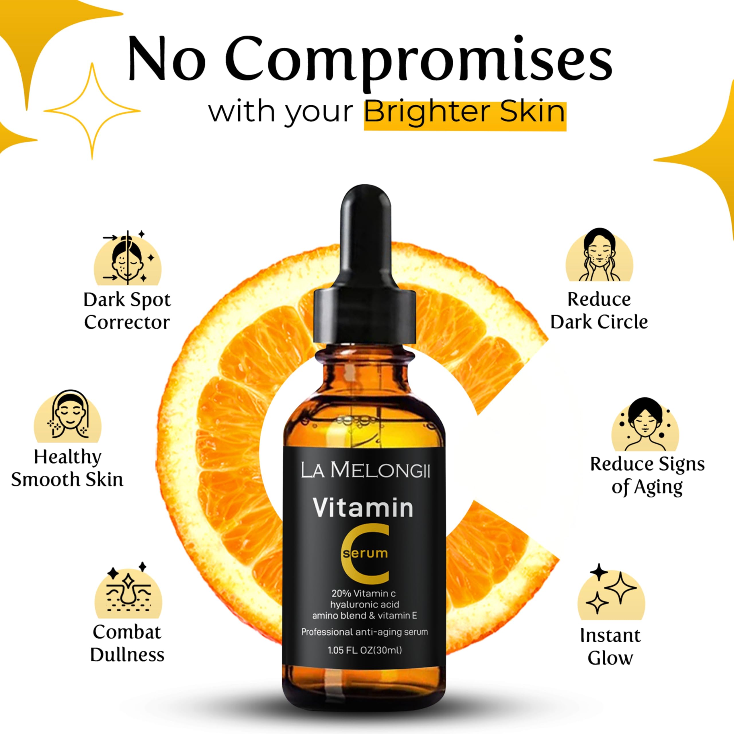20% Vitamin C Serum with Hyaluronic Acid & Retinol - Brightening Face Serum for Dark Spots, Anti-Aging & Acne - Hydrates Skin with Vitamin E & Amino Acids - Perfect for Daily Skincare Routine & Nighttime Treatment