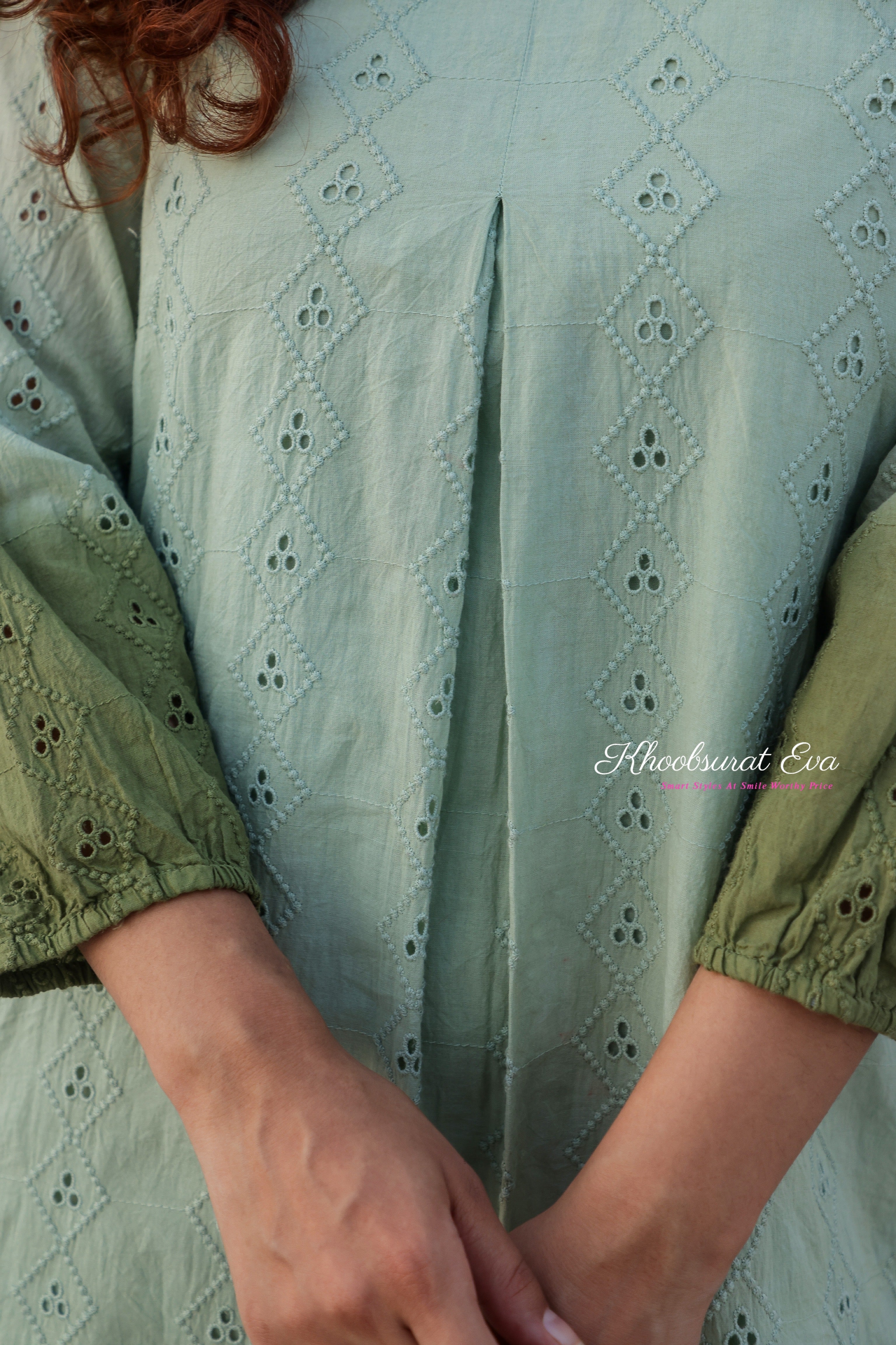 Pista Green Embroidery Ombre Dress for Women - Elegant Floral Summer Maxi Dress for Beach, Wedding & Special Occasions